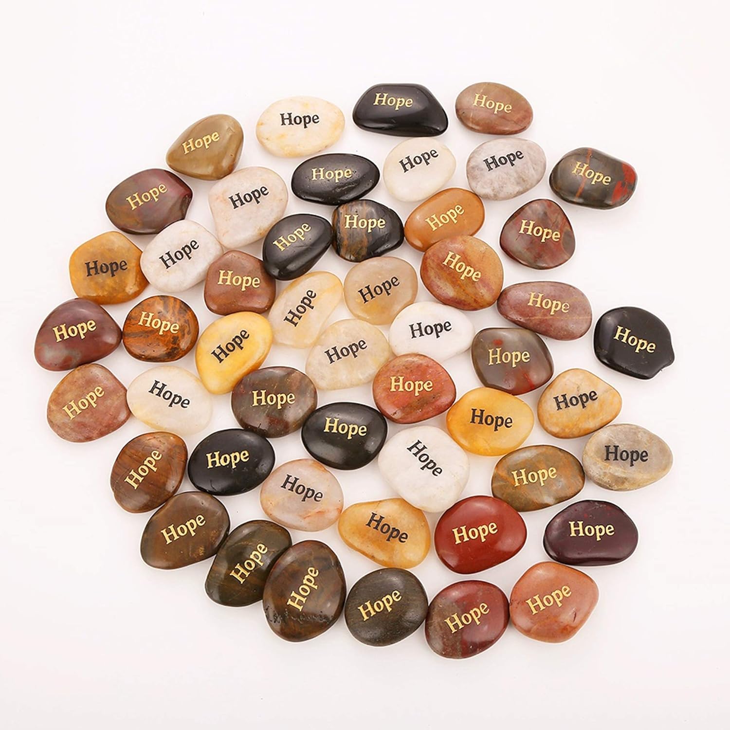 Rockimpact 50PCS HOPE engraved inspirational rocks (5–8cm) – pocket & palm motivational stones