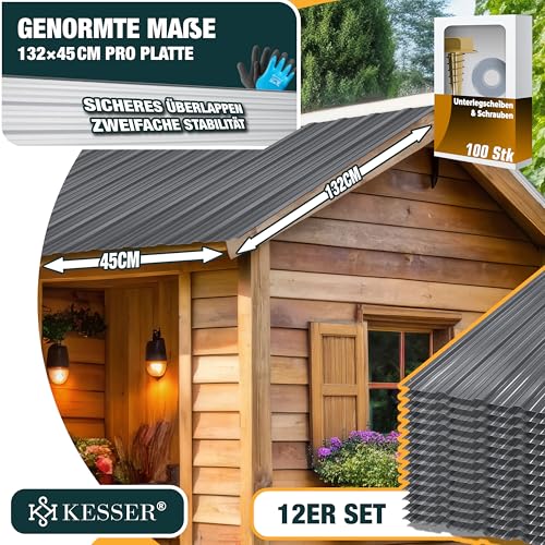 Detalle de KESSER® 12 plaques de tôle profilée trapézoïdale 129 cm x 45 cm – 7 m², acier galvanisé 0,25 mm, gants de montage