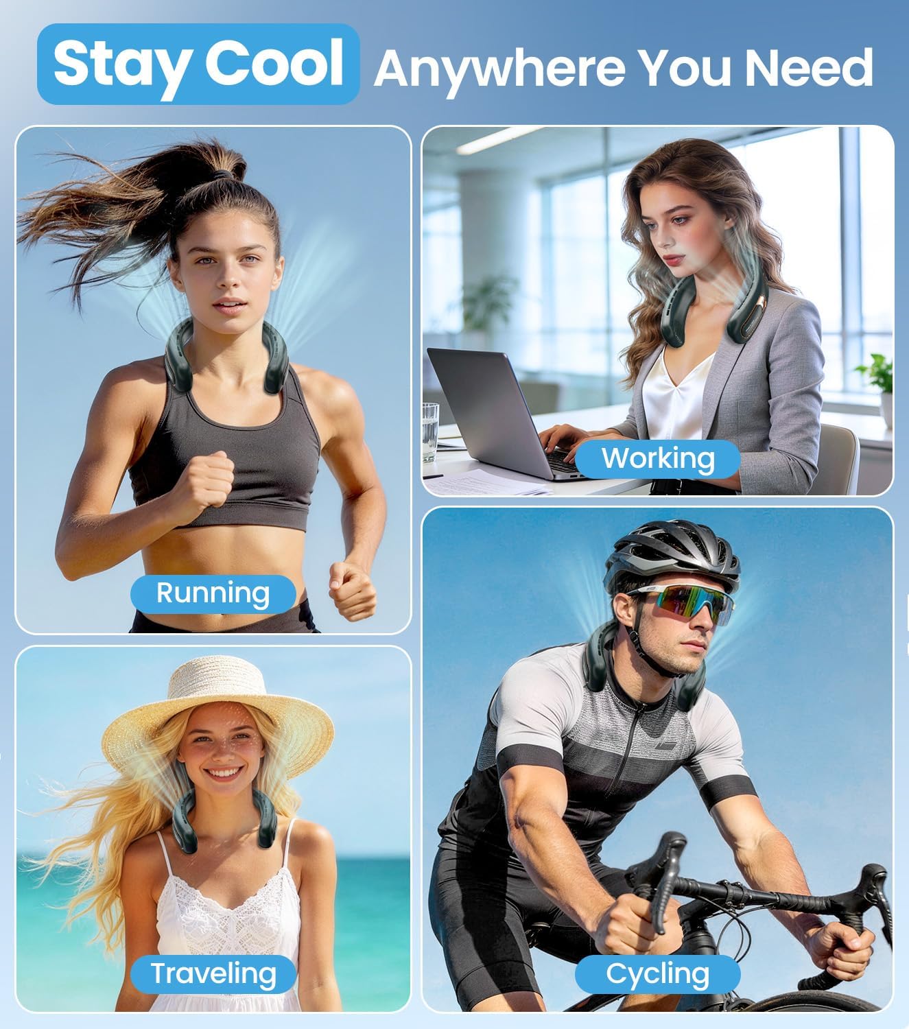 Thumbnail 6 de Neck Fan with Bladeless Design, 4000mAh USB Rechargeable Personal Cooler