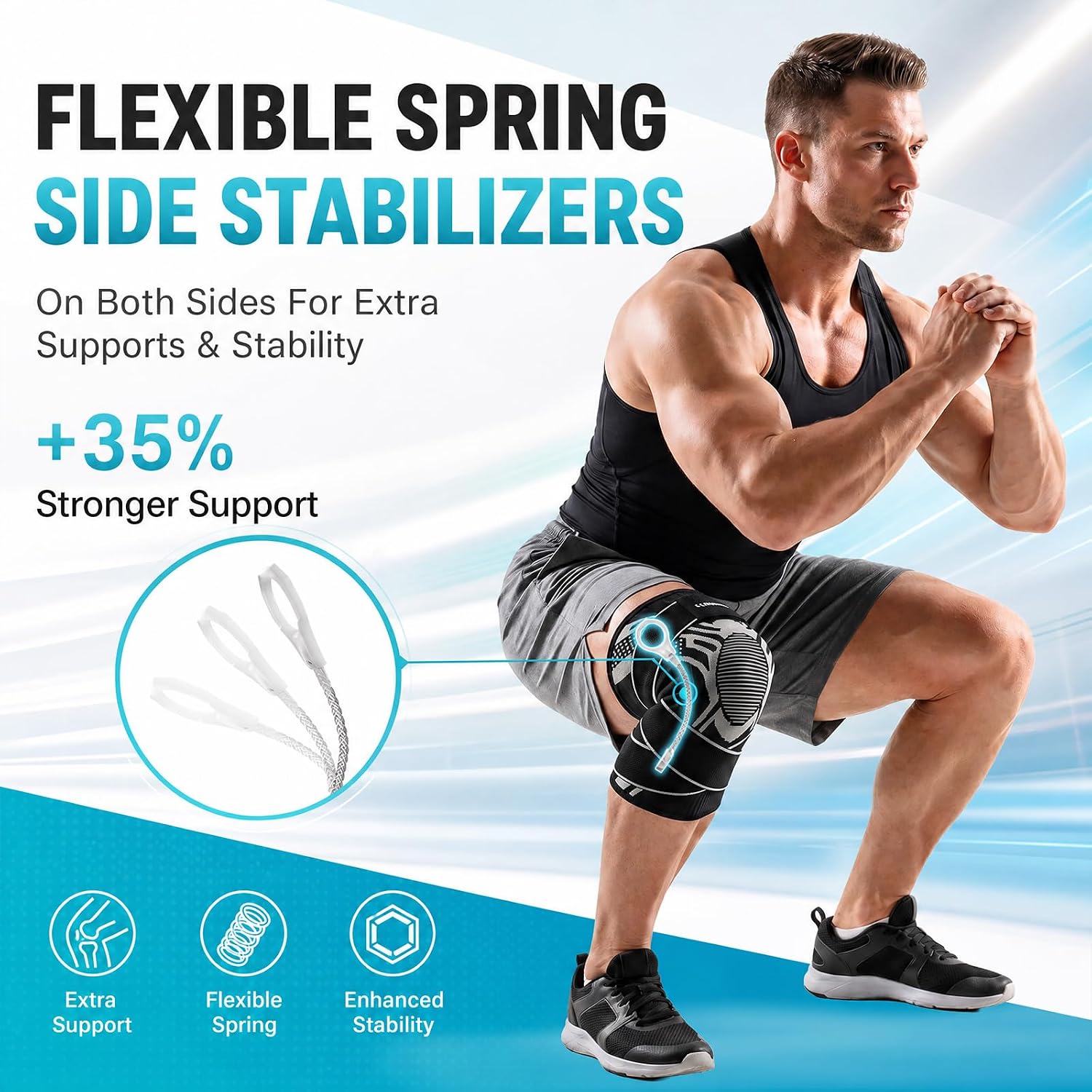 Detalle de Lusenone Adjustable Knee Brace, Side Stabilizers, Patella Gel Pad, Size M
