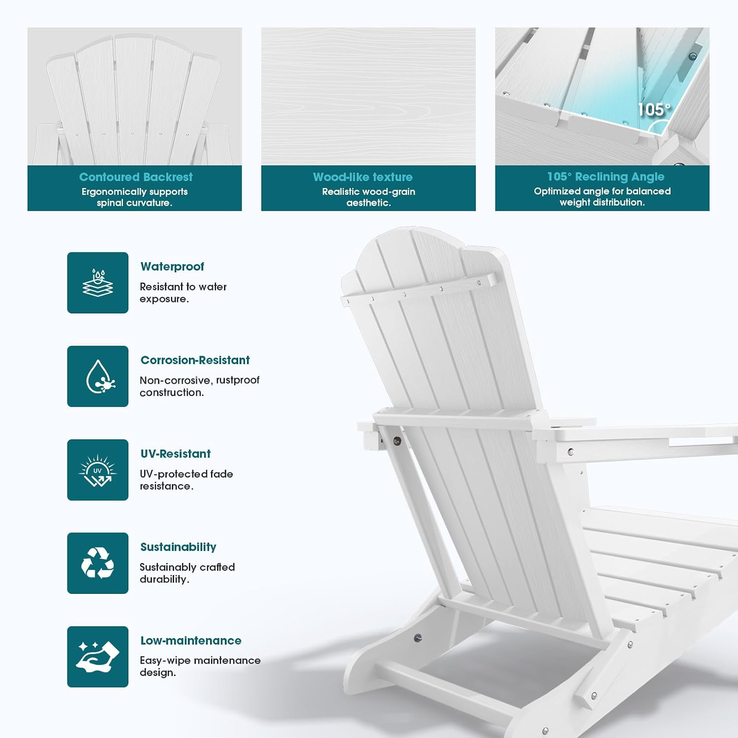 Detalle de THOEOE Adirondack Chairs Folding Set of 4, HDPE Patio Chairs with Cup Holders