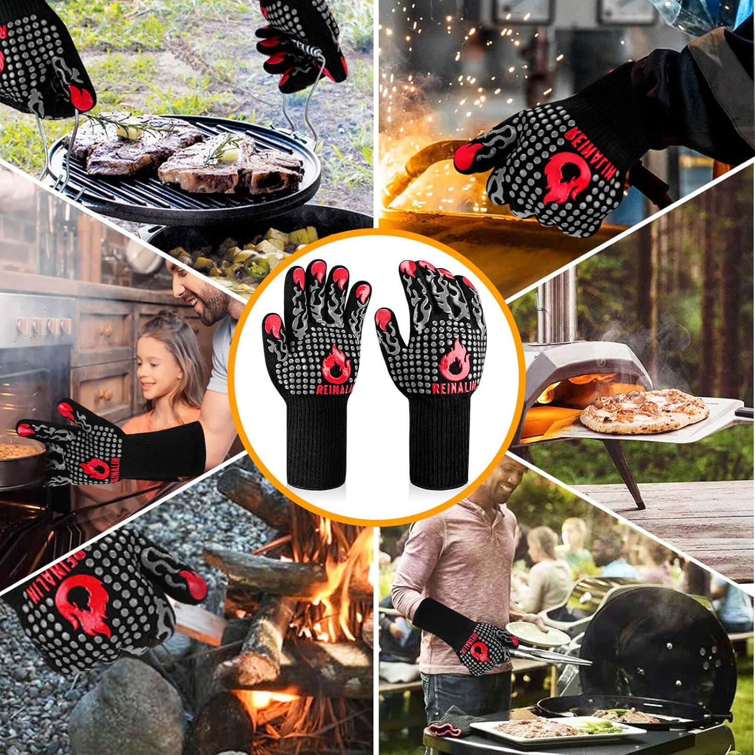 Thumbnail 6 de Reinalin gants de barbecue et de four en silicone antidérapants jusqu’à 500°C (S/M), gris