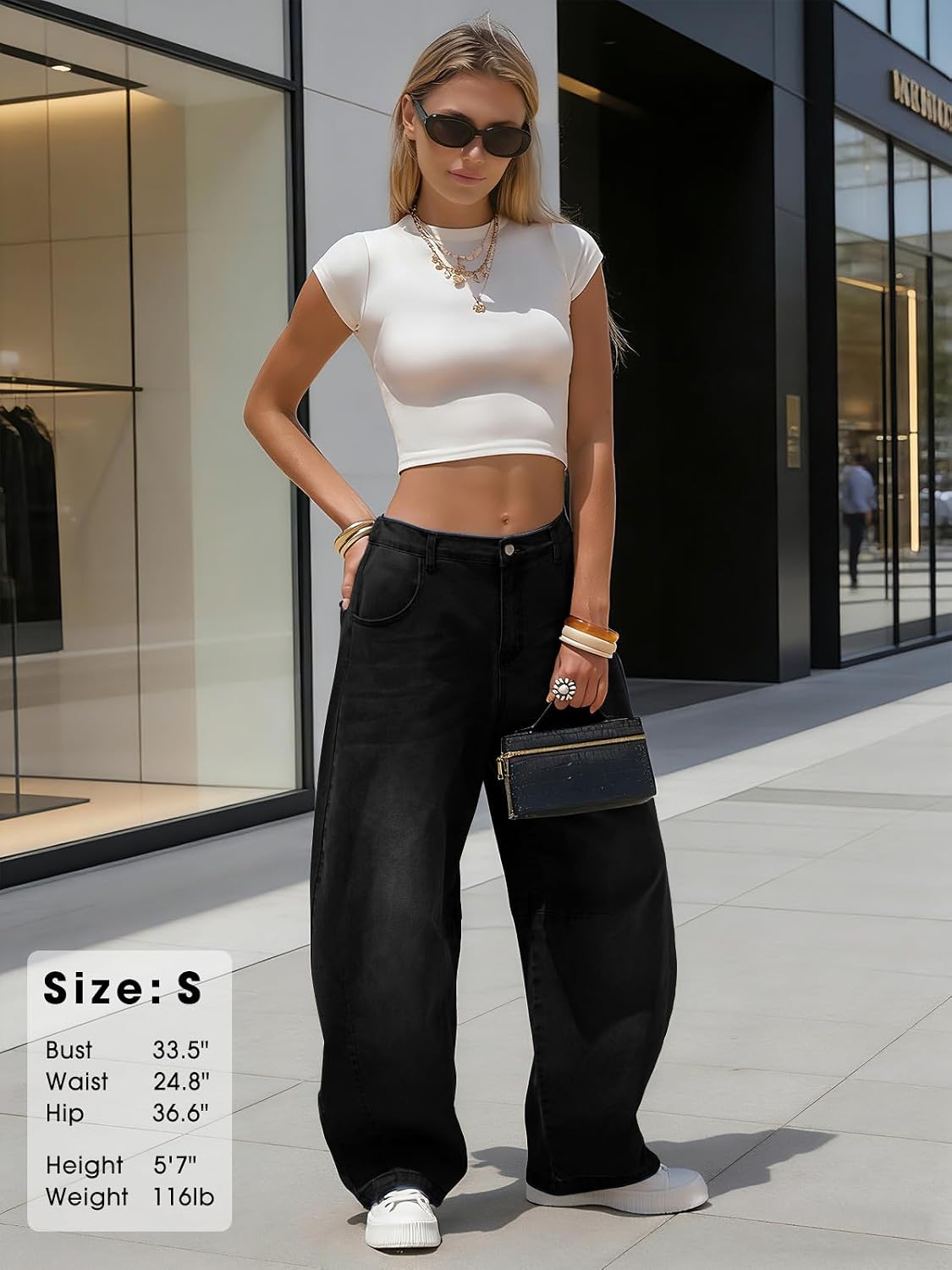 Detalle 2 de EXLURA Womens Barrel Jeans Wide Leg Y2K Boyfriend Denim Pants