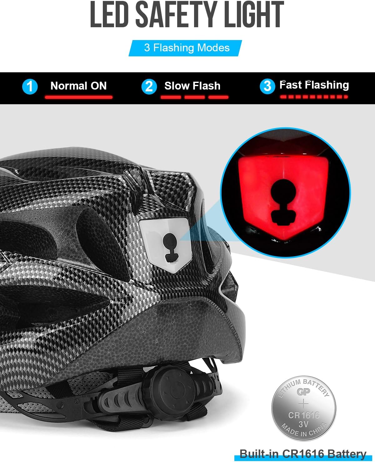 Thumbnail 1 de Moplasz Bike Helmet with Light (Men & Women) – Unisex Adjustable Cycle Helmet, 58–62cm