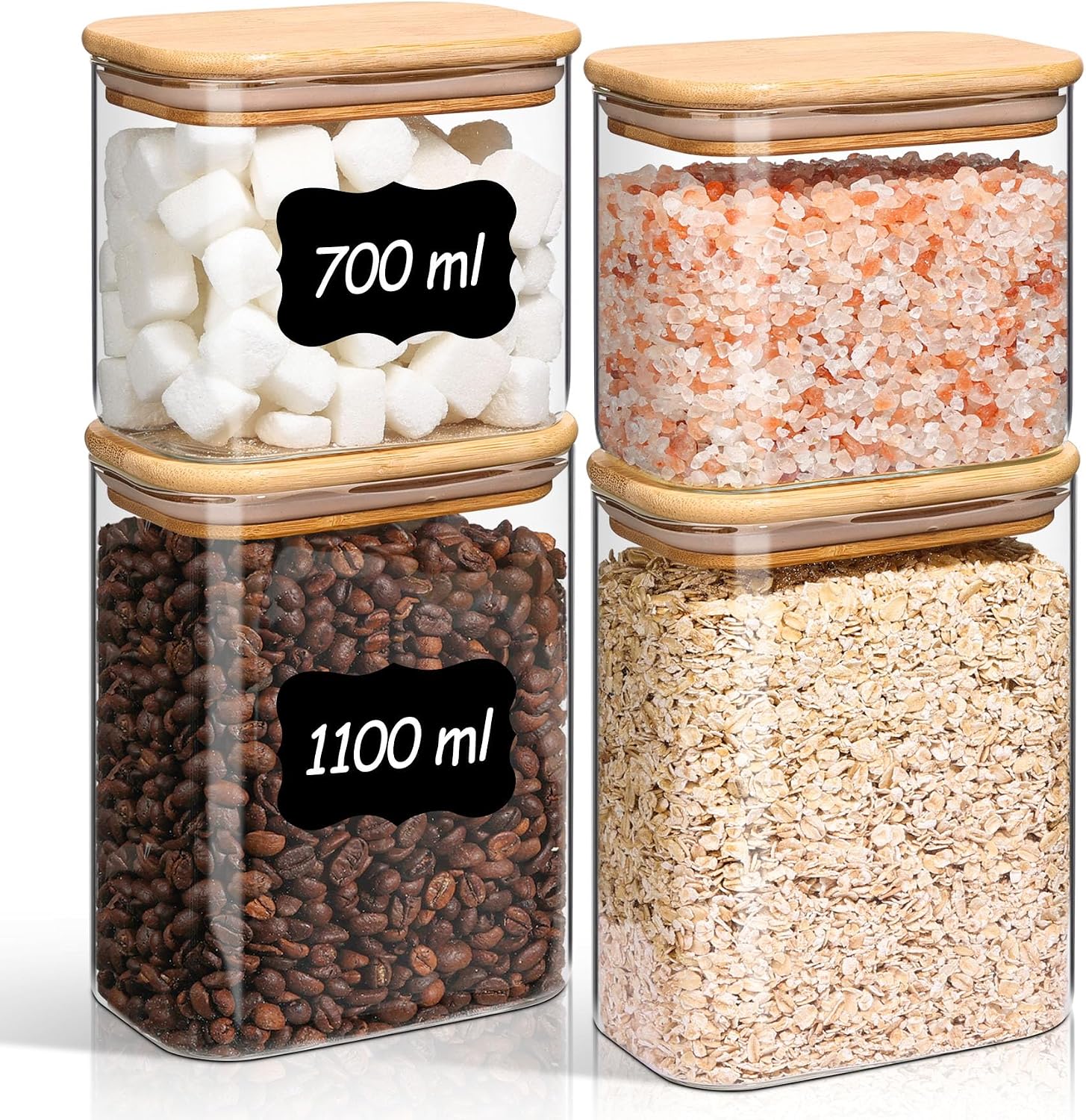 Detalle de ComSaf – szklane słoiki do przechowywania 700–1100 ml, zestaw 4 sztuki
