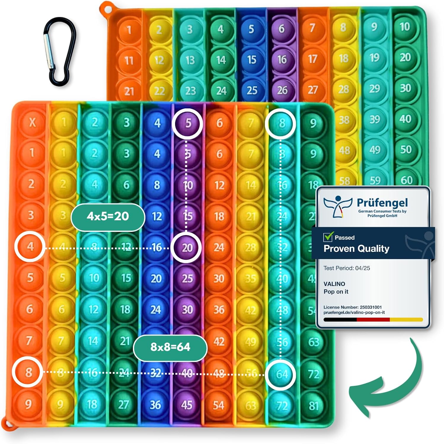 Detalle de Valino PopIt 2 en 1 : planche de multiplication et jeu Montessori en silicone (1 à 100)
