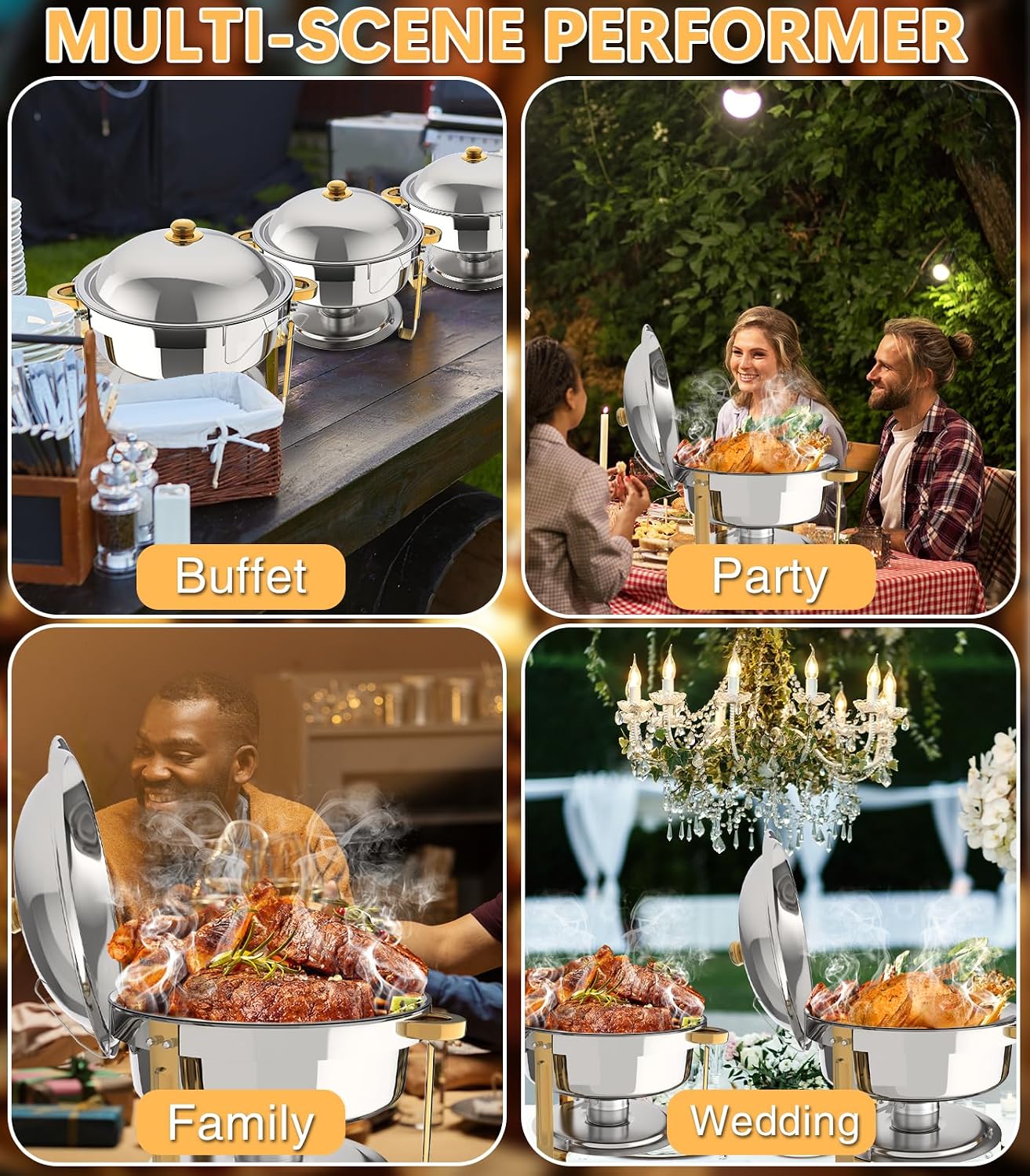 Detalle de Beviliu 8QT Chafing Dishes for Buffet (4-Pack) — Ultra-Large Capacity Warming Trays for Parties & Catering