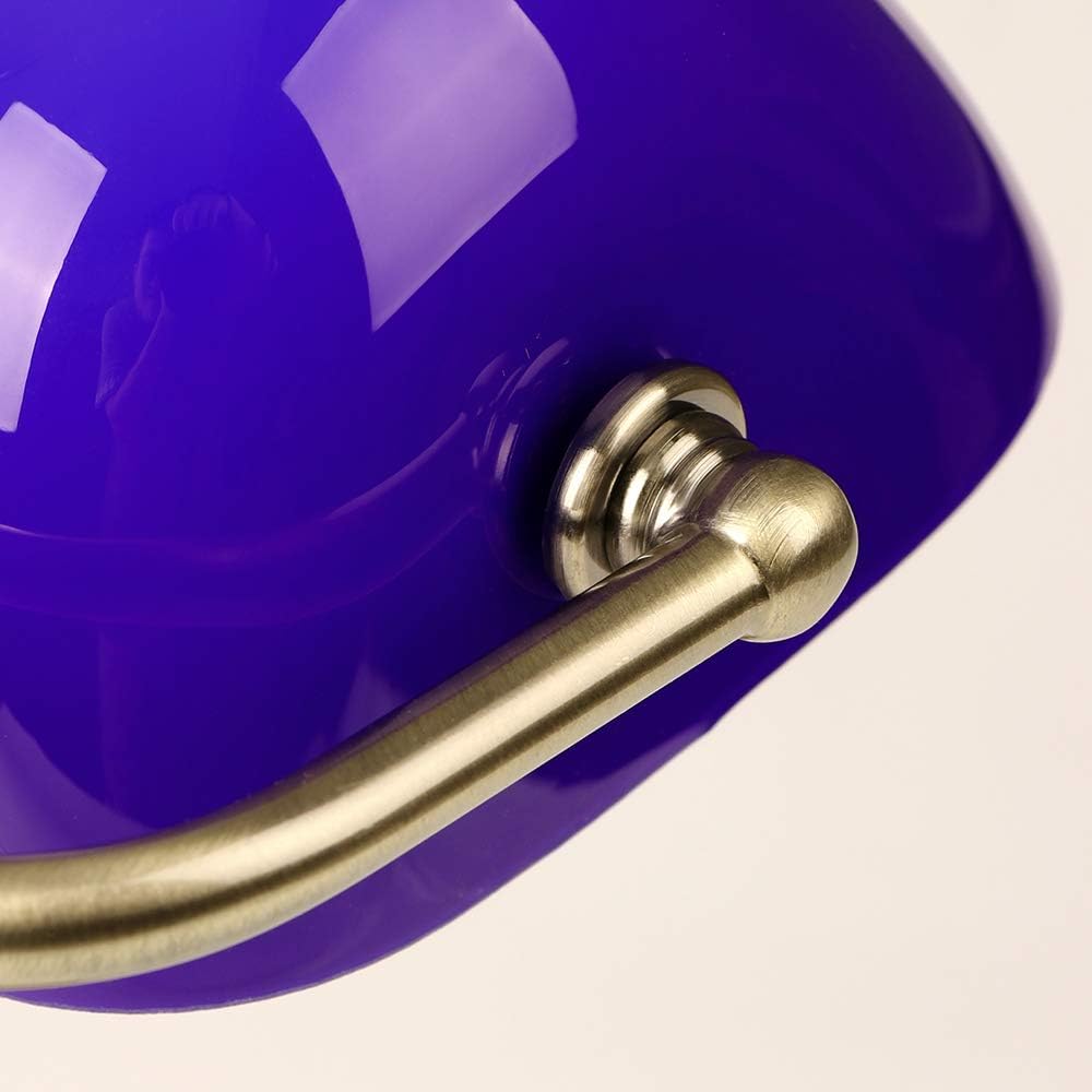 Thumbnail 6 de FIRVRE Tischlampe Blau Glas Vintage – Bankerlampe mit Zugkettenschalter
