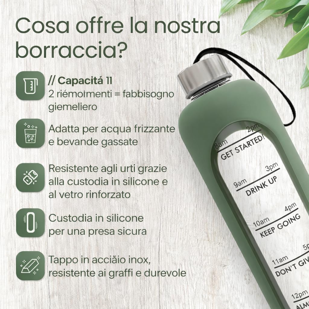 Detalle de Amalindo Borraccia in vetro 1 L: design robusto e sostenibile per bevande gassate