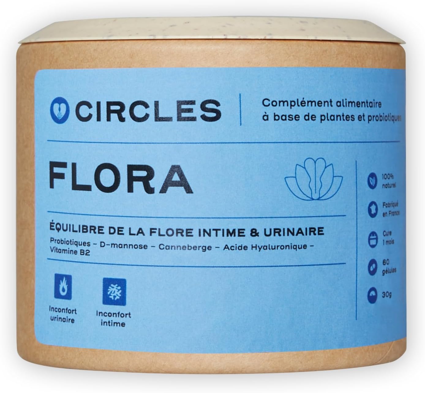 Detalle de Probiotique Flore Intime & urinaire – Complément alimentaire à base de plantes et probiotiques, 60 gélules gastro-résistantes