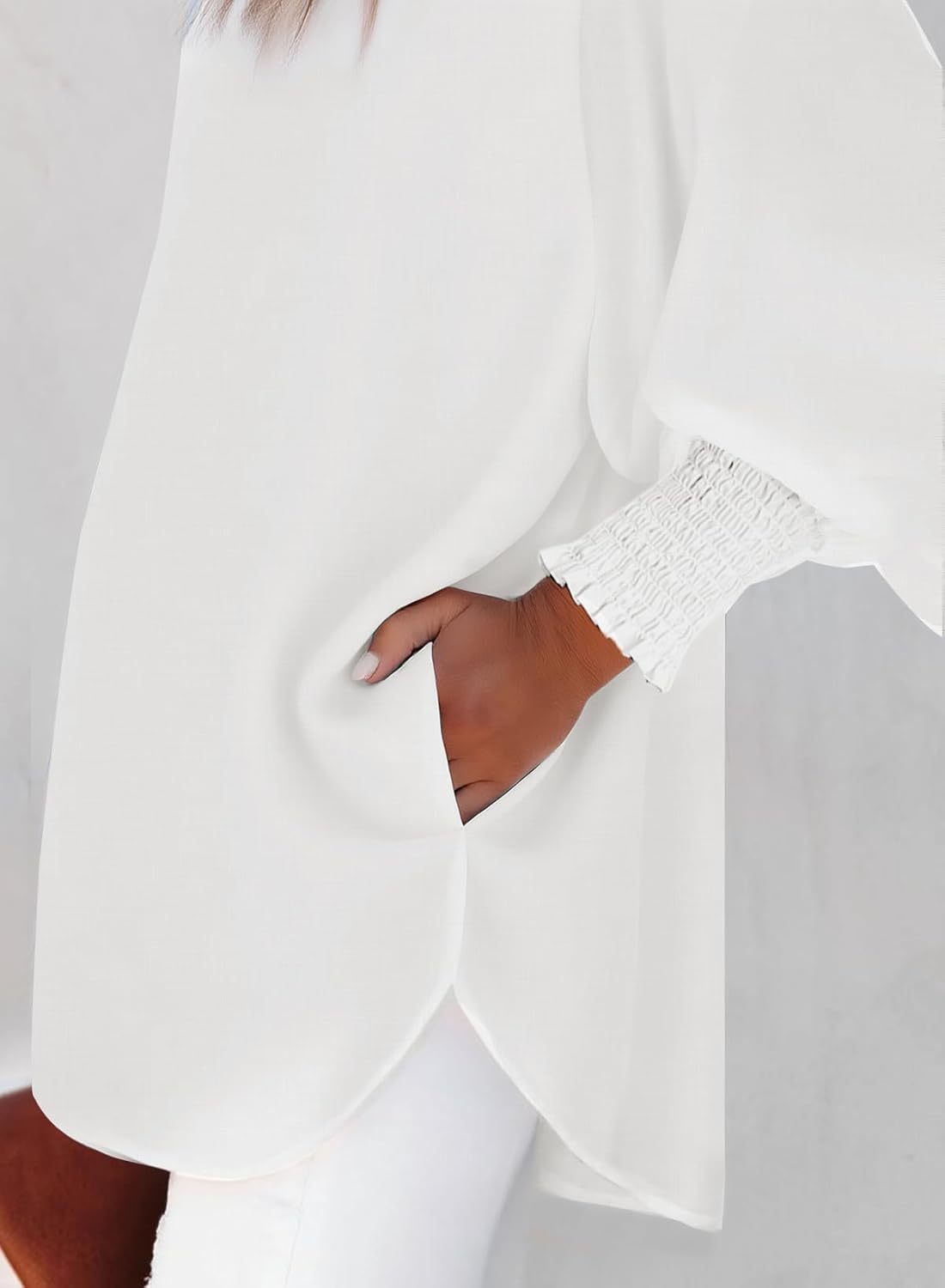 Thumbnail 4 de LEMAFER Women’s Smocked Cuffed Striped Boyfriend Shirt with Pocket