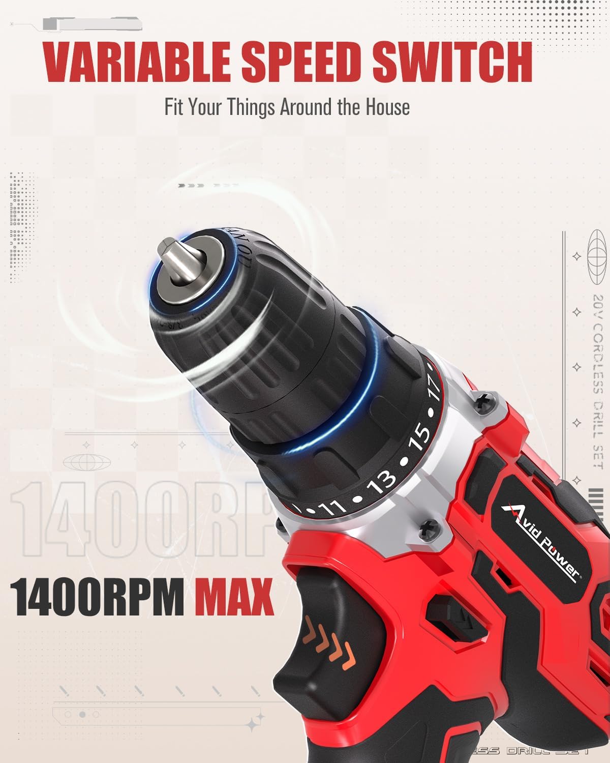 Detalle de AVID POWER Cordless Drill 20V