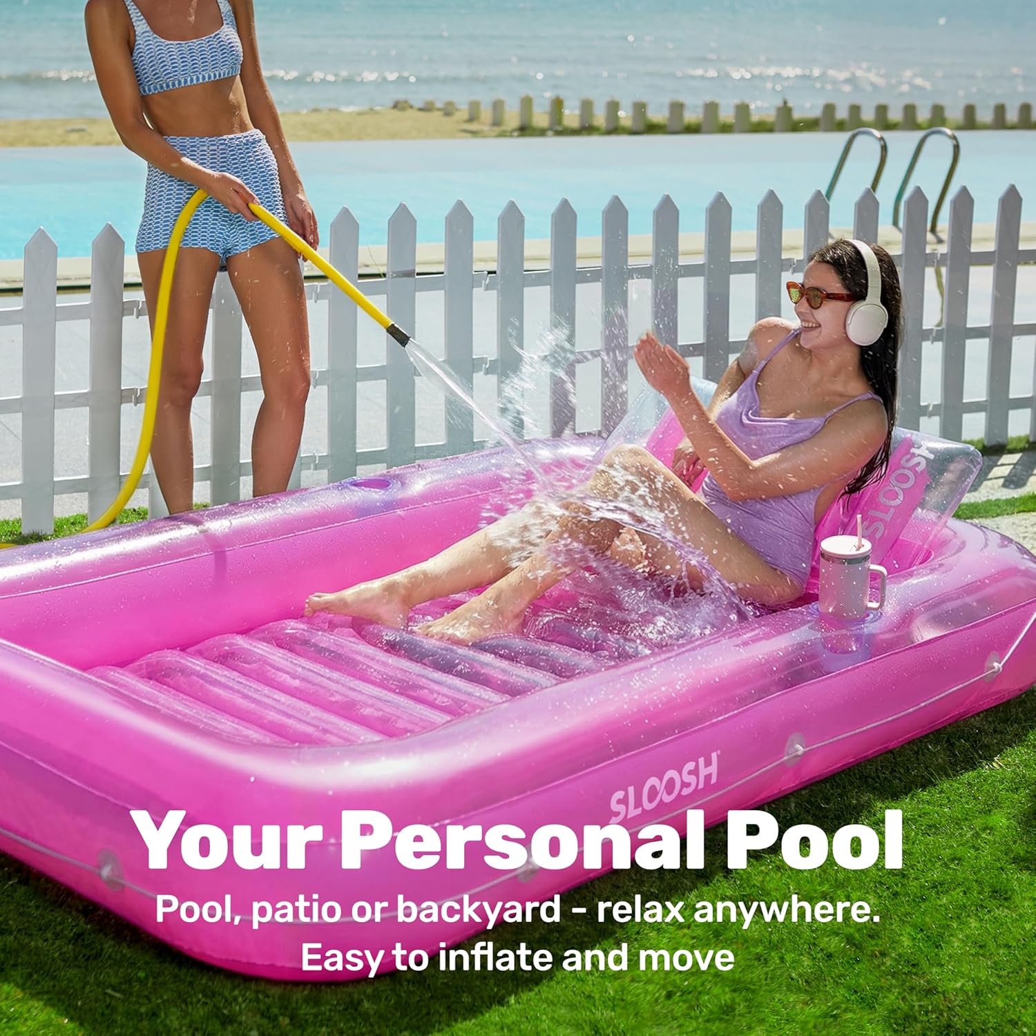 Thumbnail 2 de SLOOSH Inflatable Tanning Pool Lounger Float (85" x 57"), XL Pink