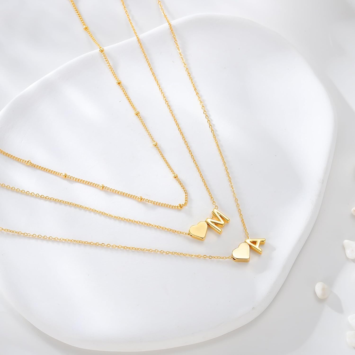 Thumbnail 6 de TINGN Collana con lettere A-Z in oro 18 carati placcato e ciondolo a cuore, multifila personalizzata