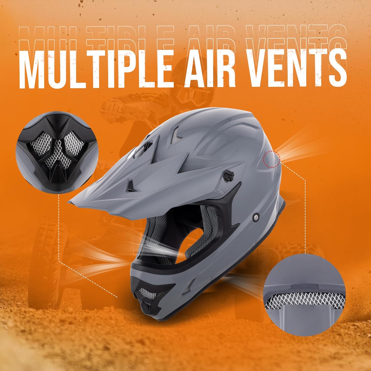 Thumbnail 4 de OUMURS Adult ATV Dirt Bike Helmet with Goggles, Gloves & Mask – Gray, XXL