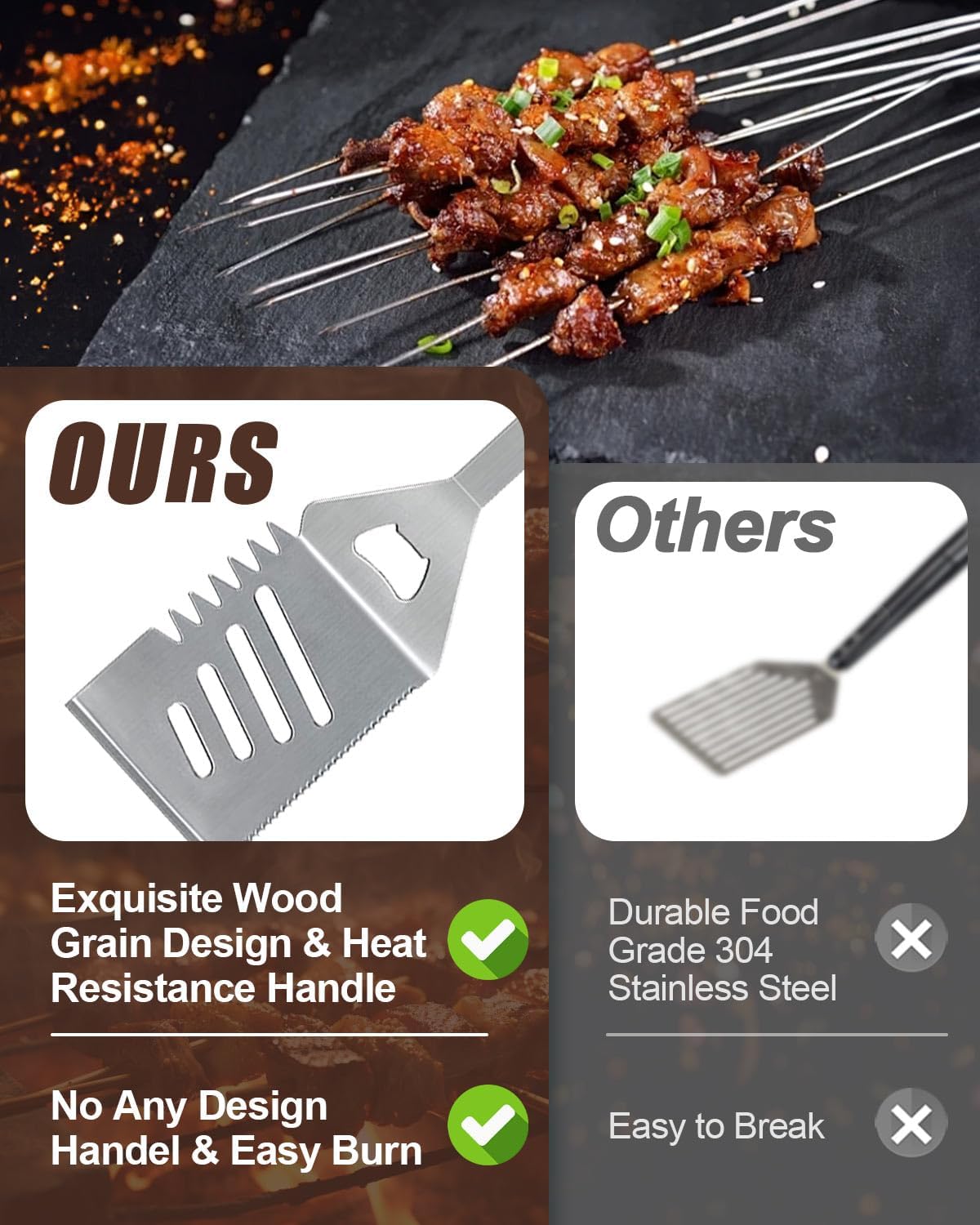 Detalle de KALAHOL 22-in-1 BBQ Tools Set: Extra Thick Stainless Steel, with Storage Bag