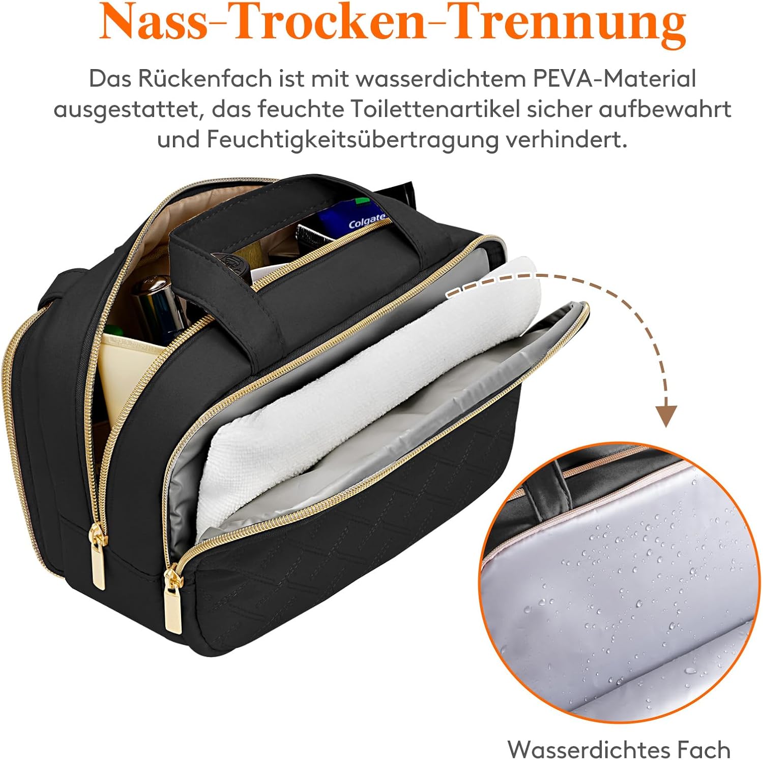 Detalle de Lifewit Reise Kulturtasche Damen, 5L – Wasserabweisender Kulturbeutel mit Nassfach