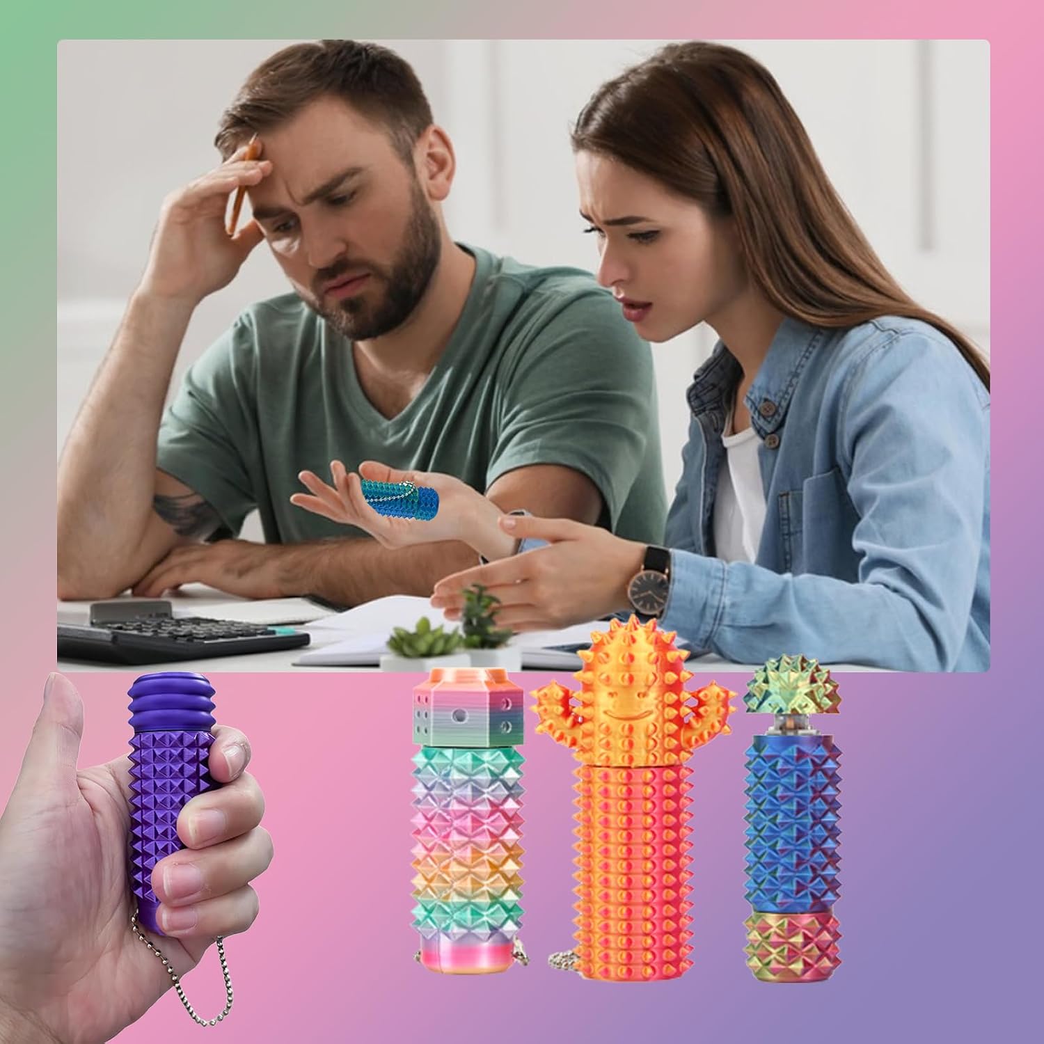 Detalle de 2Pcs Button Click, Spinners, Portable Stim Tool by Little Ouchies – 3-in-1 Anxiety Relief Fidget Pocket Toy