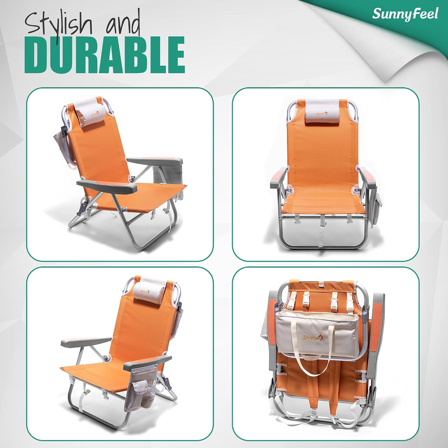 Thumbnail 6 de SUNNYFEEL Low Beach Chair 2 Pack: 5-Position Lay Flat, Portable Folding Chairs with Cooler Bag