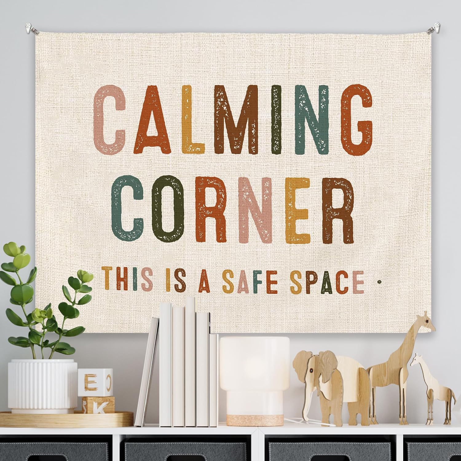 Detalle 1 de Tzhim 30x40-Inch Calming Corner Linen Wall Tapestry for Classrooms