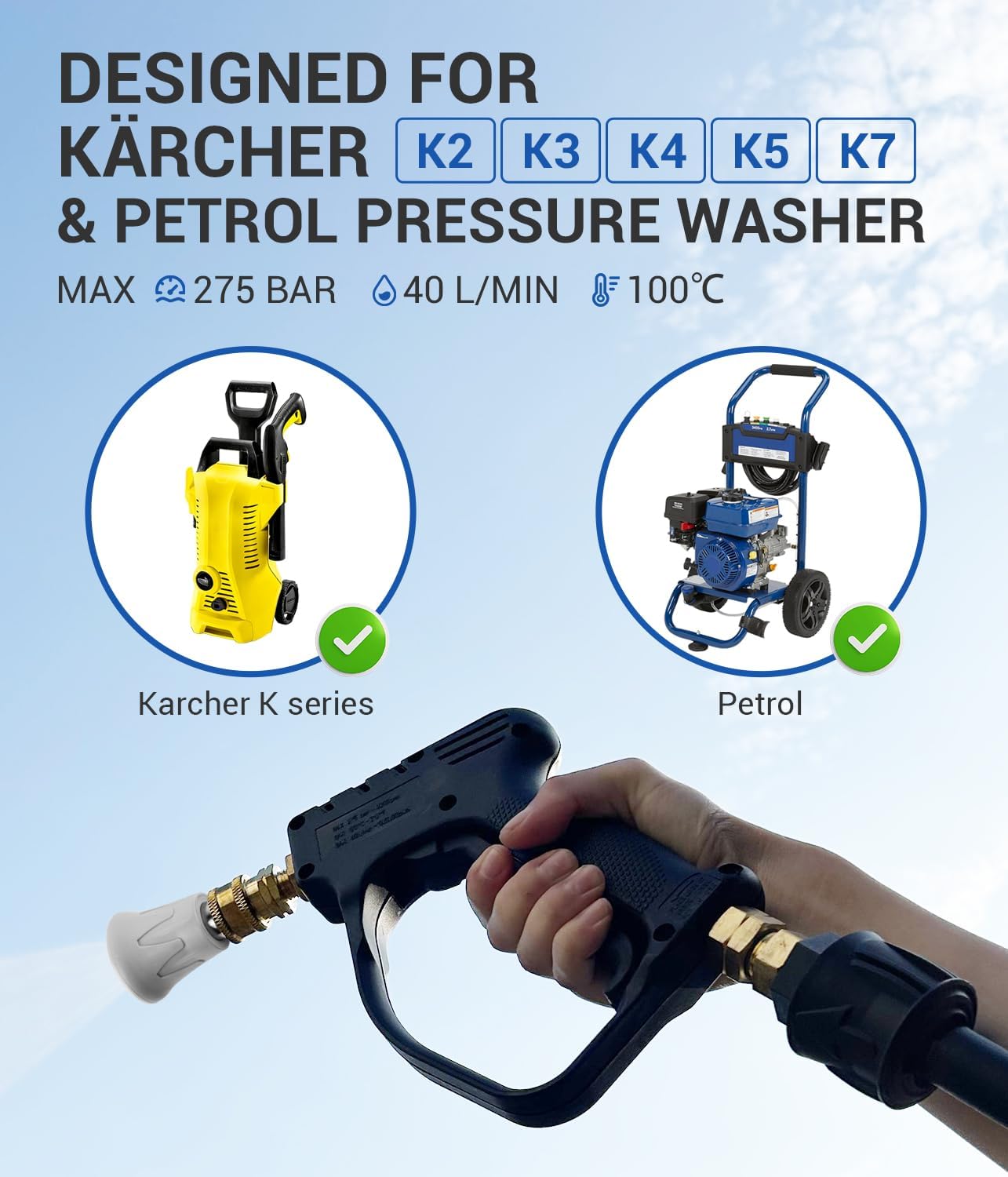 Thumbnail 6 de MEKOH stubby pressure washer gun (quick release, 1/4” outlet) for Karcher K2–K7