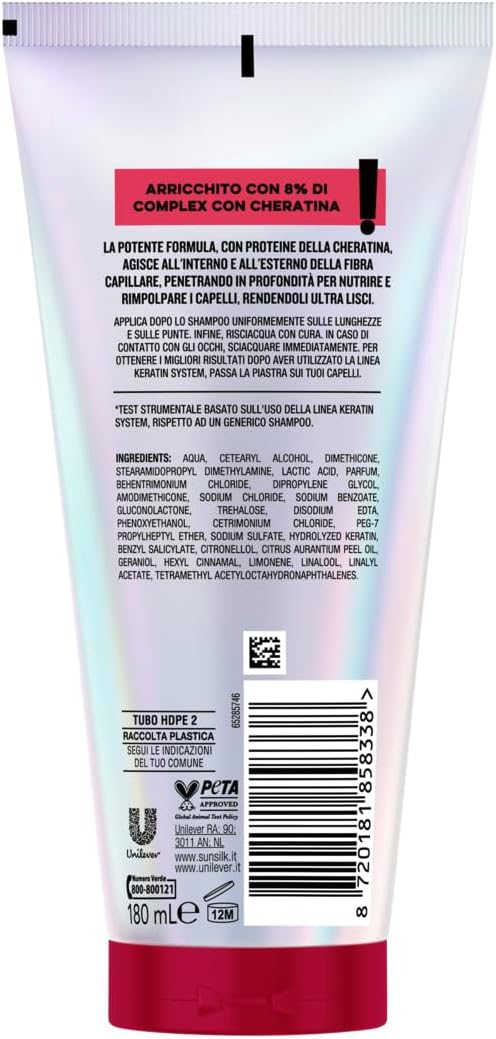 Detalle 2 de Sunsilk Keratin System Balsamo Cheratina per Capelli Lisci e Rimpolpati – 180 ml (Confezione da 4)