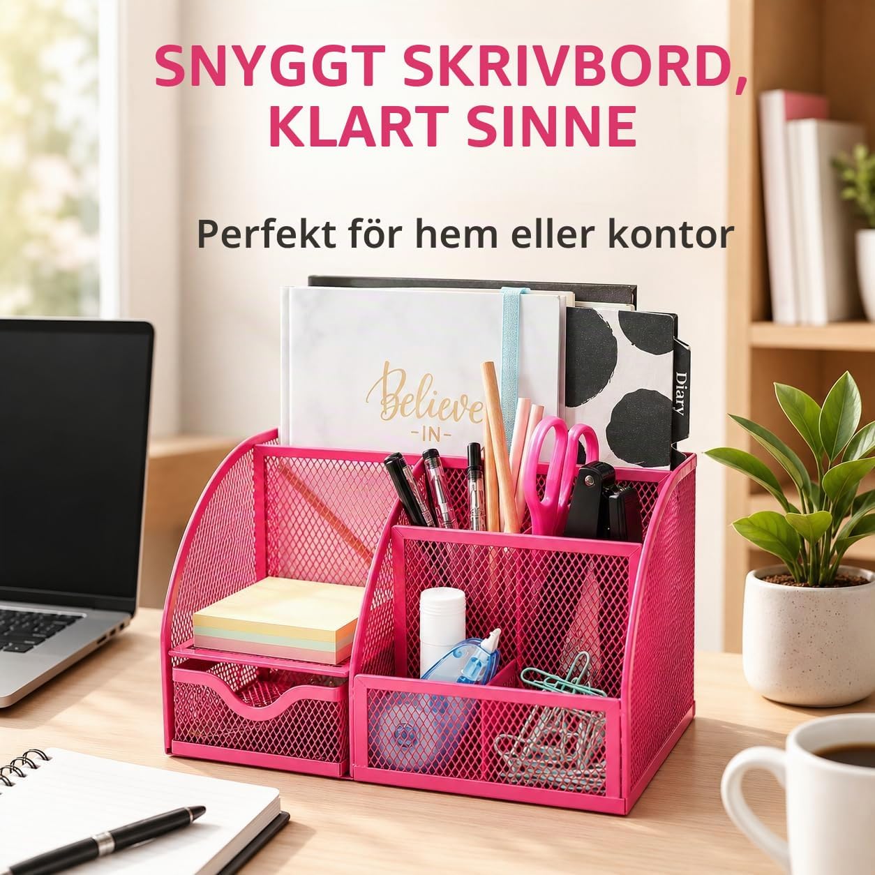 Thumbnail 6 de EXERZ skrivbordsorganisatör i rosa metallnät med utdragbar låda