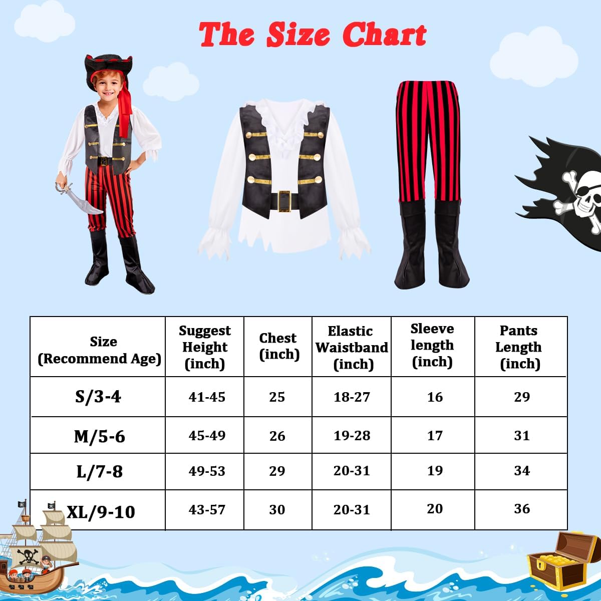 Detalle de MELAND Pirate Costume Kids: Complete Dress-Up Set for 3–10 Year Olds