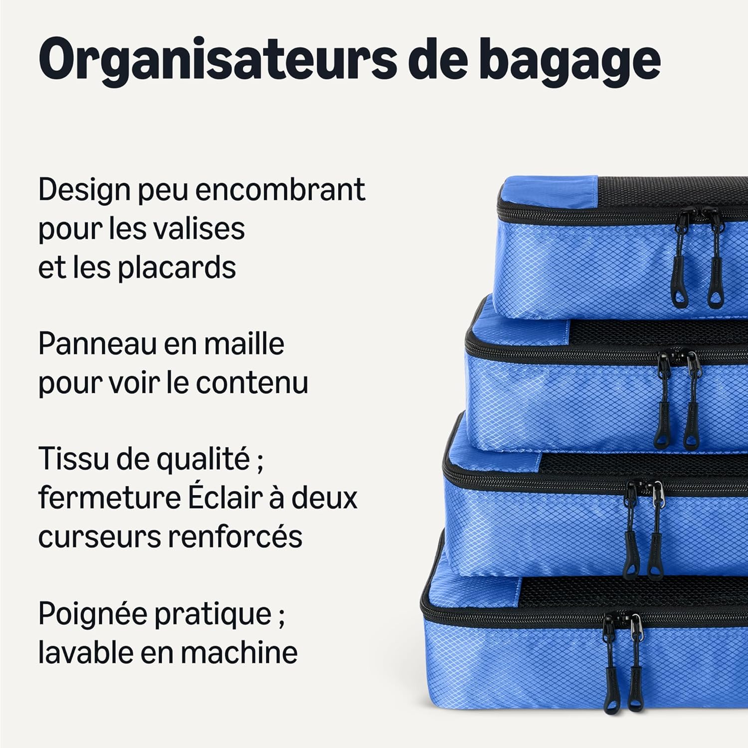 Detalle de Amazon Essentials Ensemble de 4 Cubes de Rangement – Taille M, Bleu (Anciennement Amazon Basics)