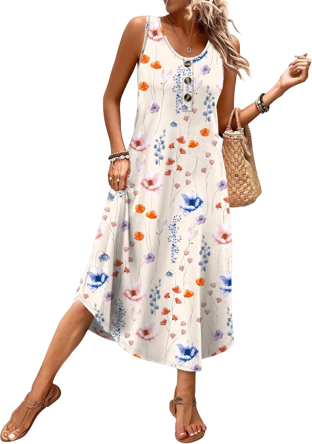Thumbnail 4 de WIHOLL Summer Midi Dress for Women 2026 with Button Front and Pockets