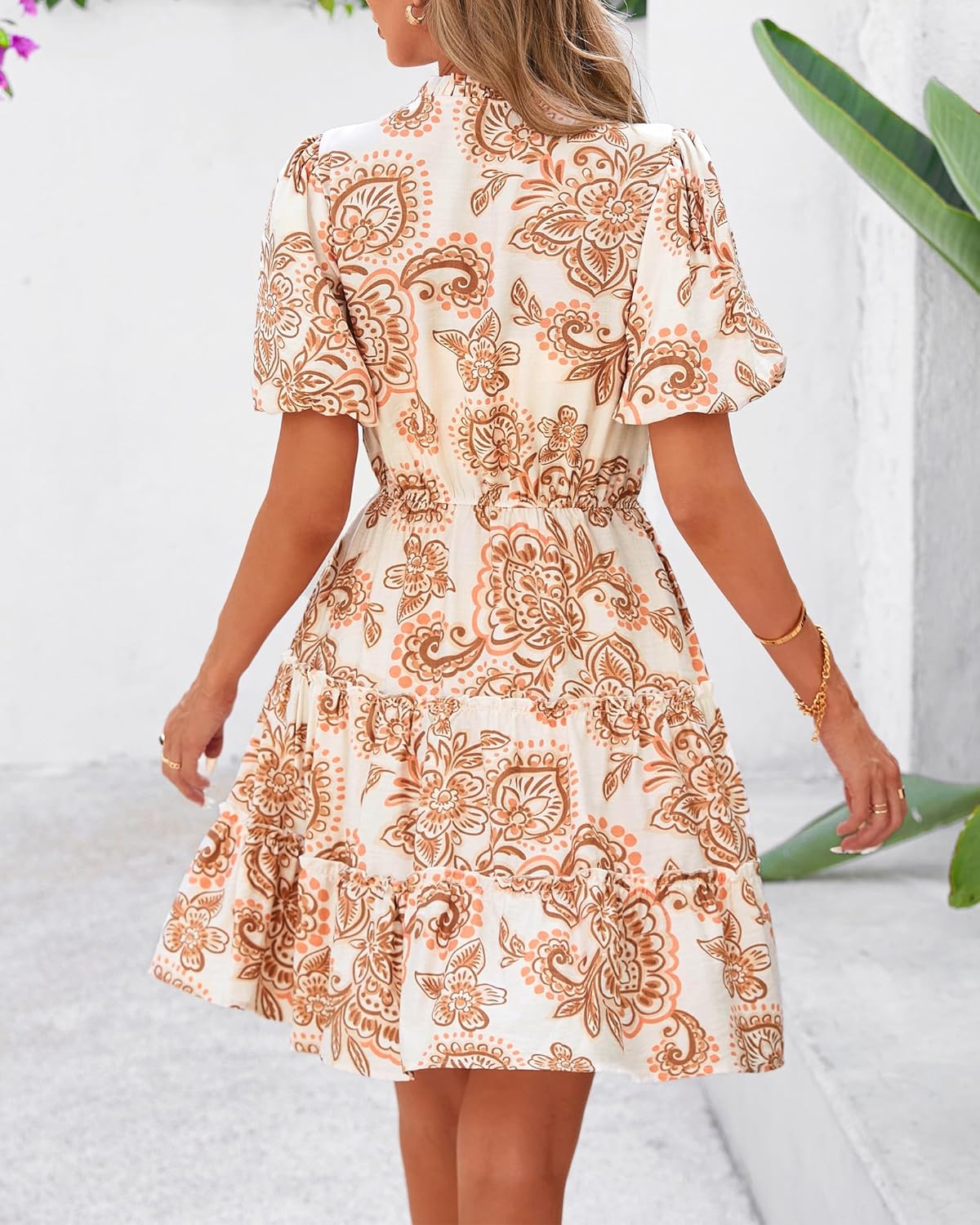 Thumbnail 6 de BTFBM Women Summer Floral Short Dress: Boho V-Neck Mini for Warm-Weather Allure