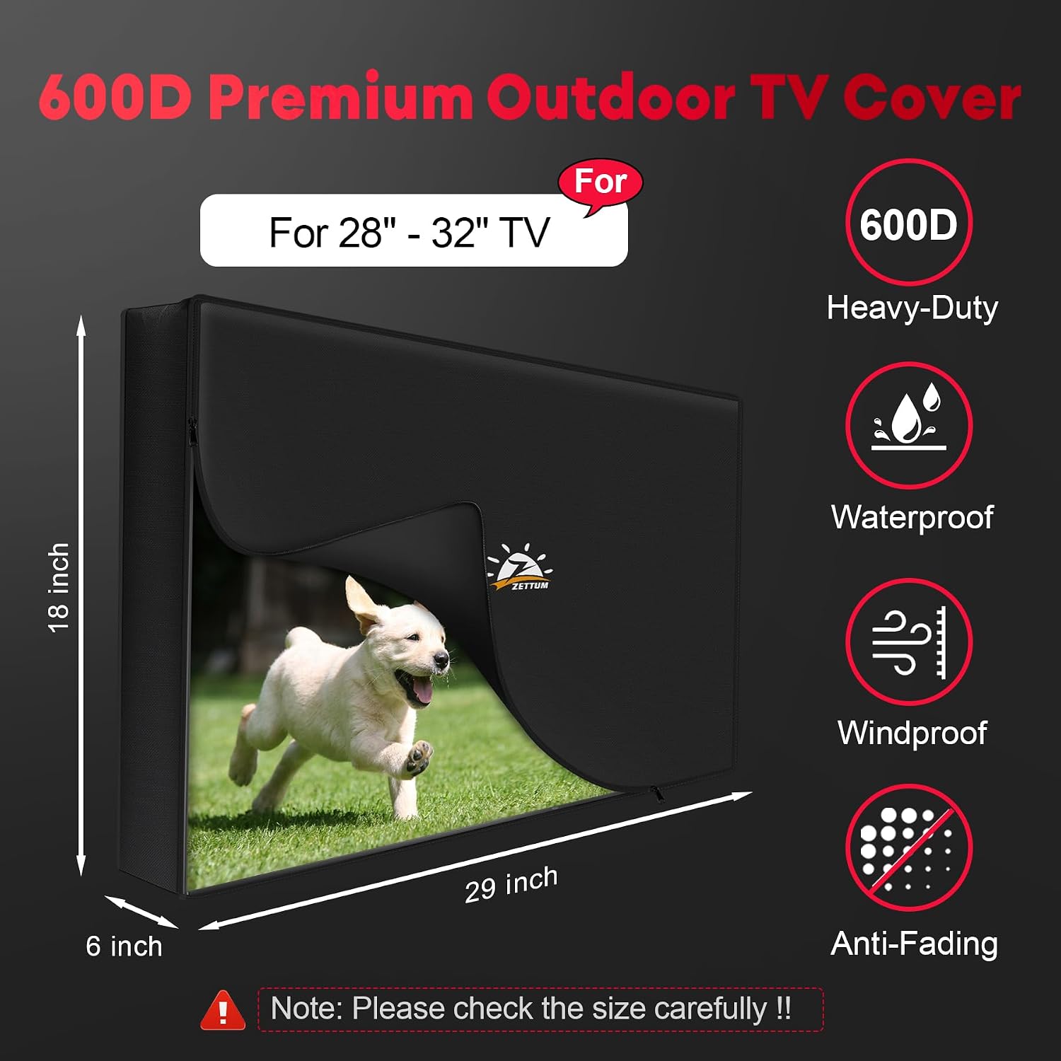Detalle de Zettum Outdoor TV Cover 32 Inch (600D Waterproof) for 28–32" Flat Screen TVs