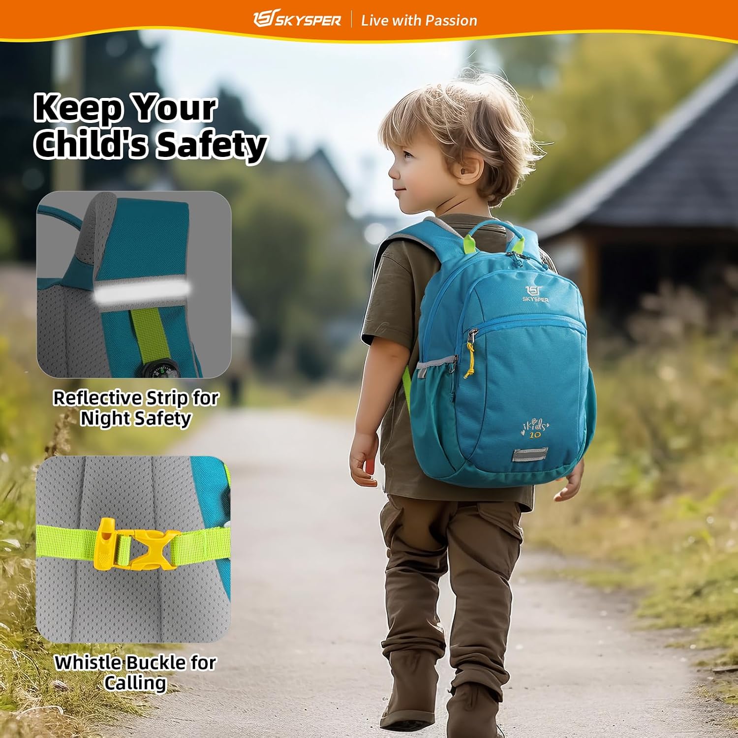 Detalle 2 de SKYSPER Kinderrucksack 10L mit Brustgurt – Wanderrucksack für Jungen & Mädchen