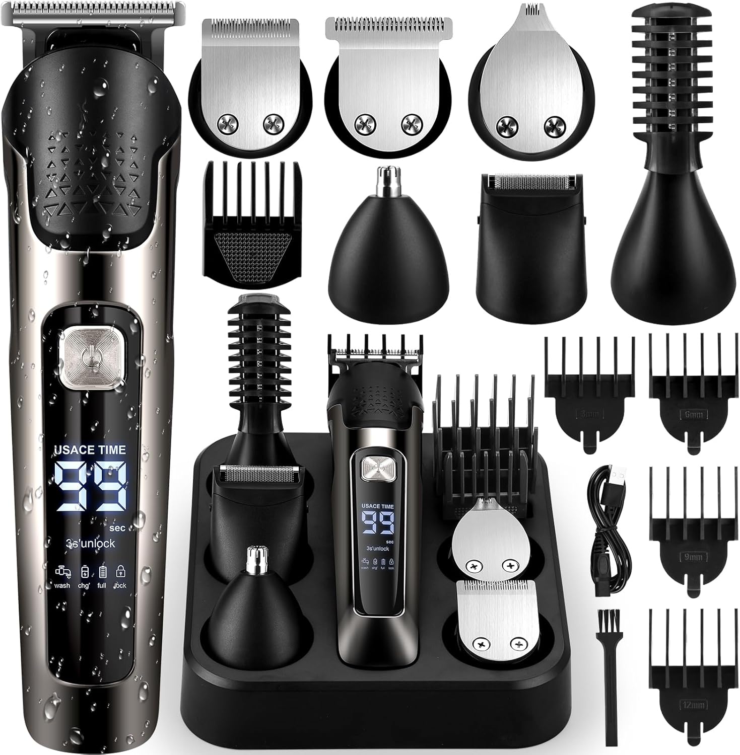 Detalle de 6-in-1 Beard Trimmer Men: Cordless Grooming Kit for Face, Nose, Body and More