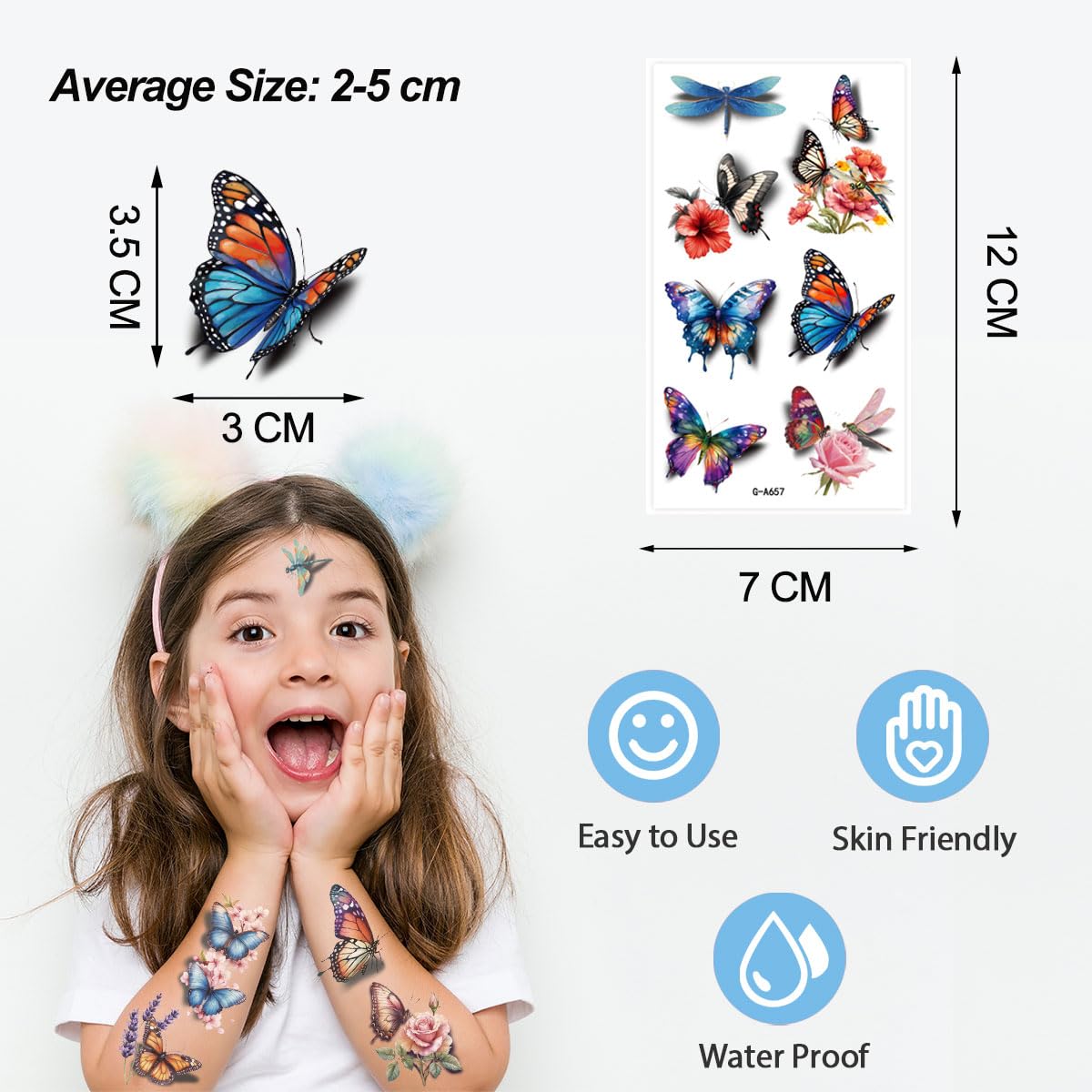 Thumbnail 1 de Temporäre Schmetterling-Tattoos für Kinder – 10 Blätter Wasserfarben-3D Motive zum Aufkleben
