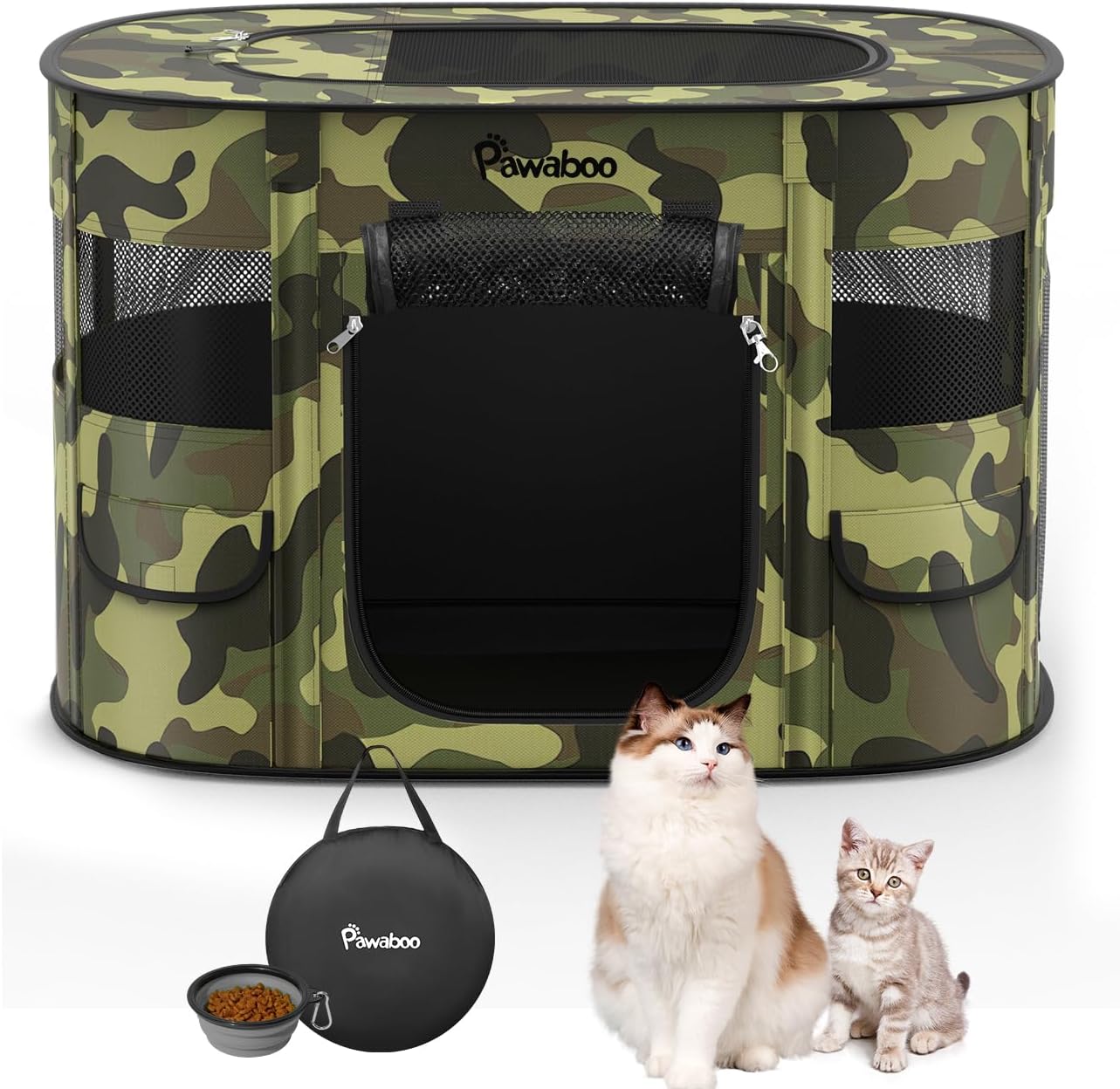 Portable Dog Playpen with 600D Oxford Tent Fabric, Waterproof Breathable Gates and Carry Case (Medium/Large), Black Camouflage
