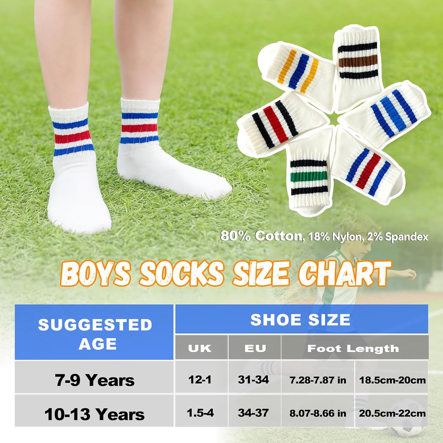 Detalle de BISOUSOX naadloze katoenen kindersokken, 6 paar voor school en sport