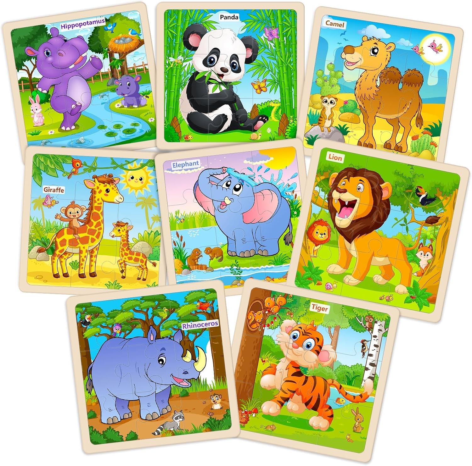 Detalle de WaaLod Wooden Animal Jigsaw Puzzles, 8-Pack of 9-Piece Preschool Puzzles
