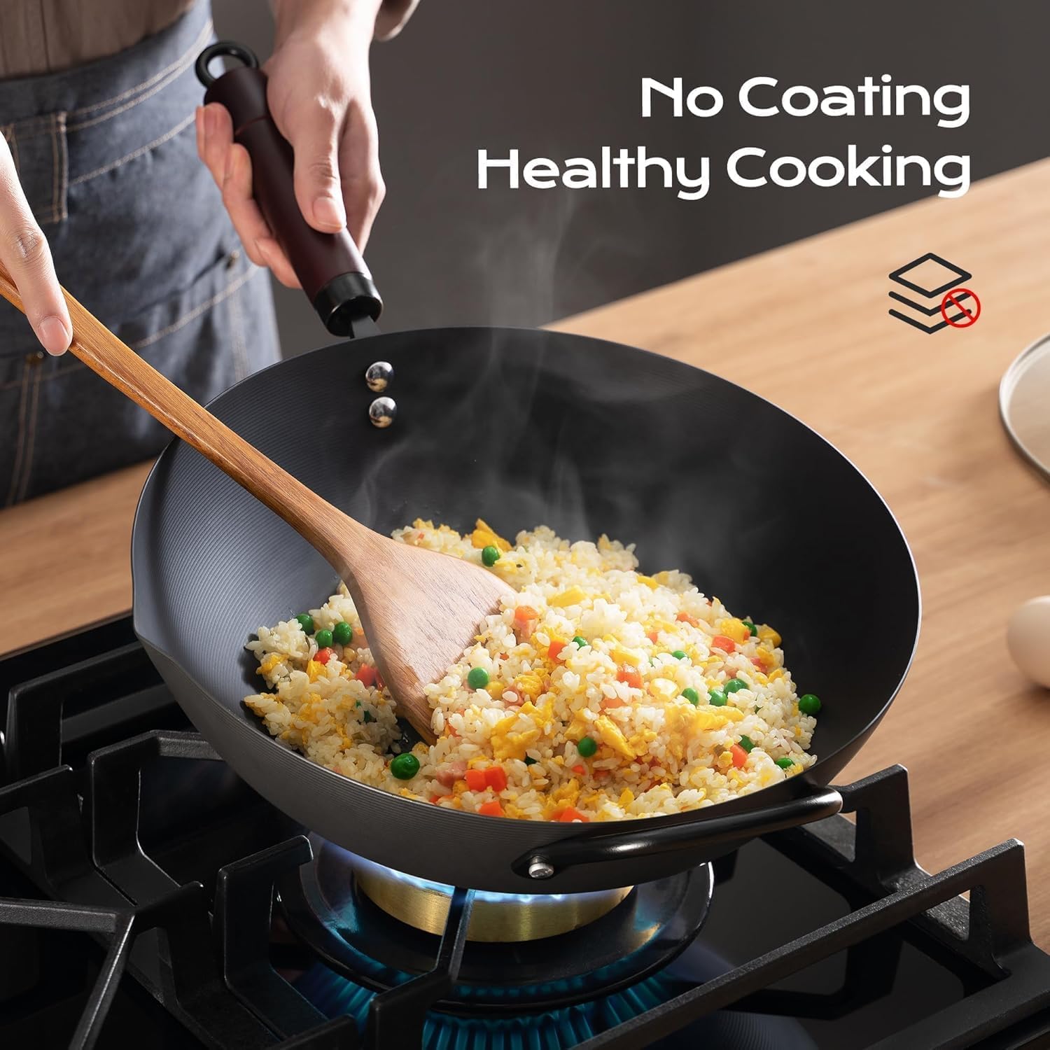 Detalle 2 de 13 Inch Carbon Steel Wok 5.8QT, Pre-Seasoned