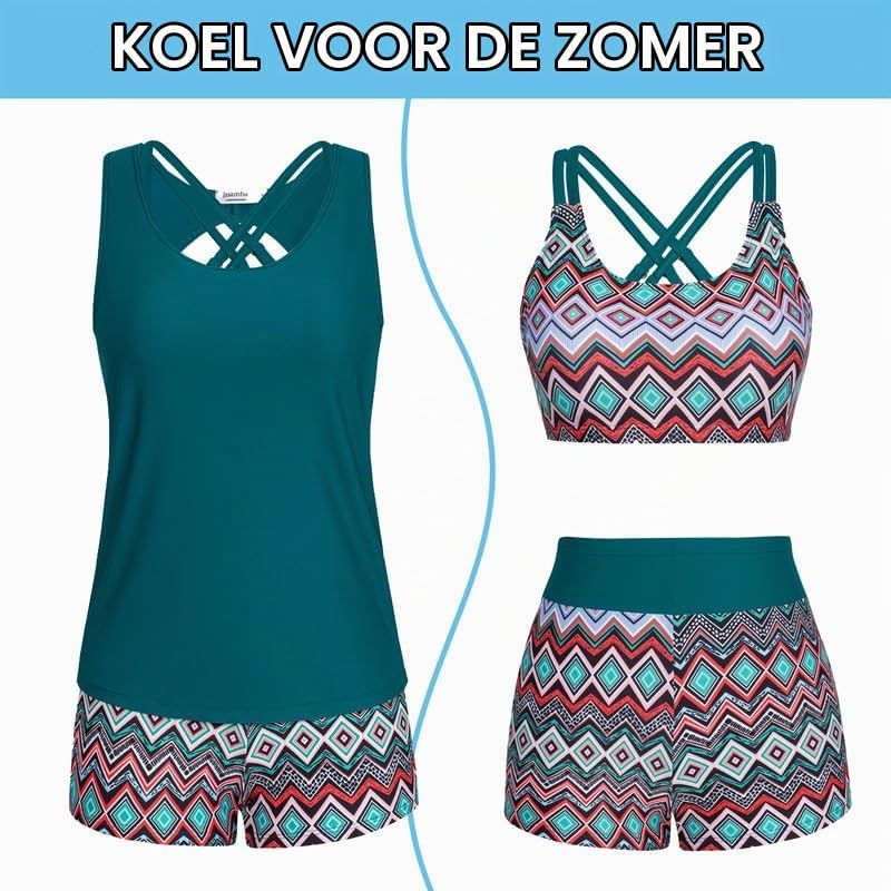 Detalle 2 de JASAMBAC 3-delige tankini voor dames met tanktop, bikinitop en short