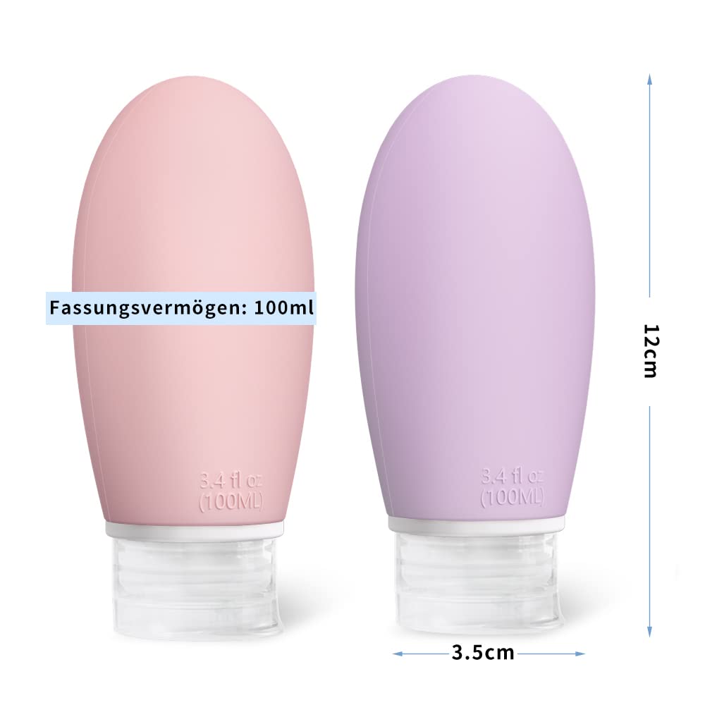 Detalle 2 de Opret 100 ml Silikon Reiseflaschen Set – 4 Stück, auslaufsicher, BPA-frei, TSA-geprüft