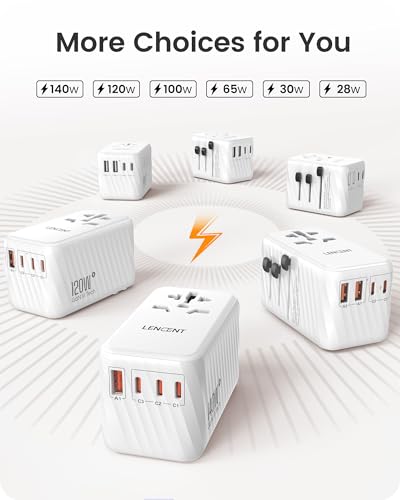 Thumbnail 4 de LENCENT Adaptador enchufe universal para viaje con 3 USB-C y 2 USB-A (28 W) EU/USA/UK/AU, blanco