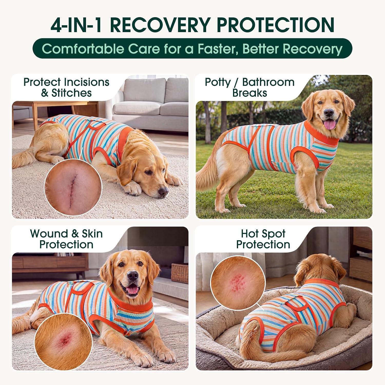 Thumbnail 4 de Kuoser C117-Kuoser-037-Colorful Stripes-M Dog Recovery Suit, Cotton-Spandex