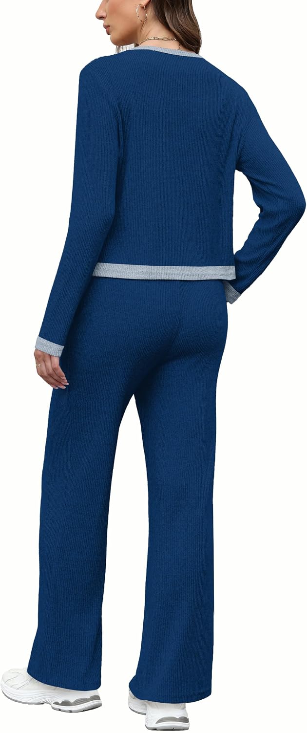 Detalle de WIHOLL Women's Loungewear Set Ribbed Knit