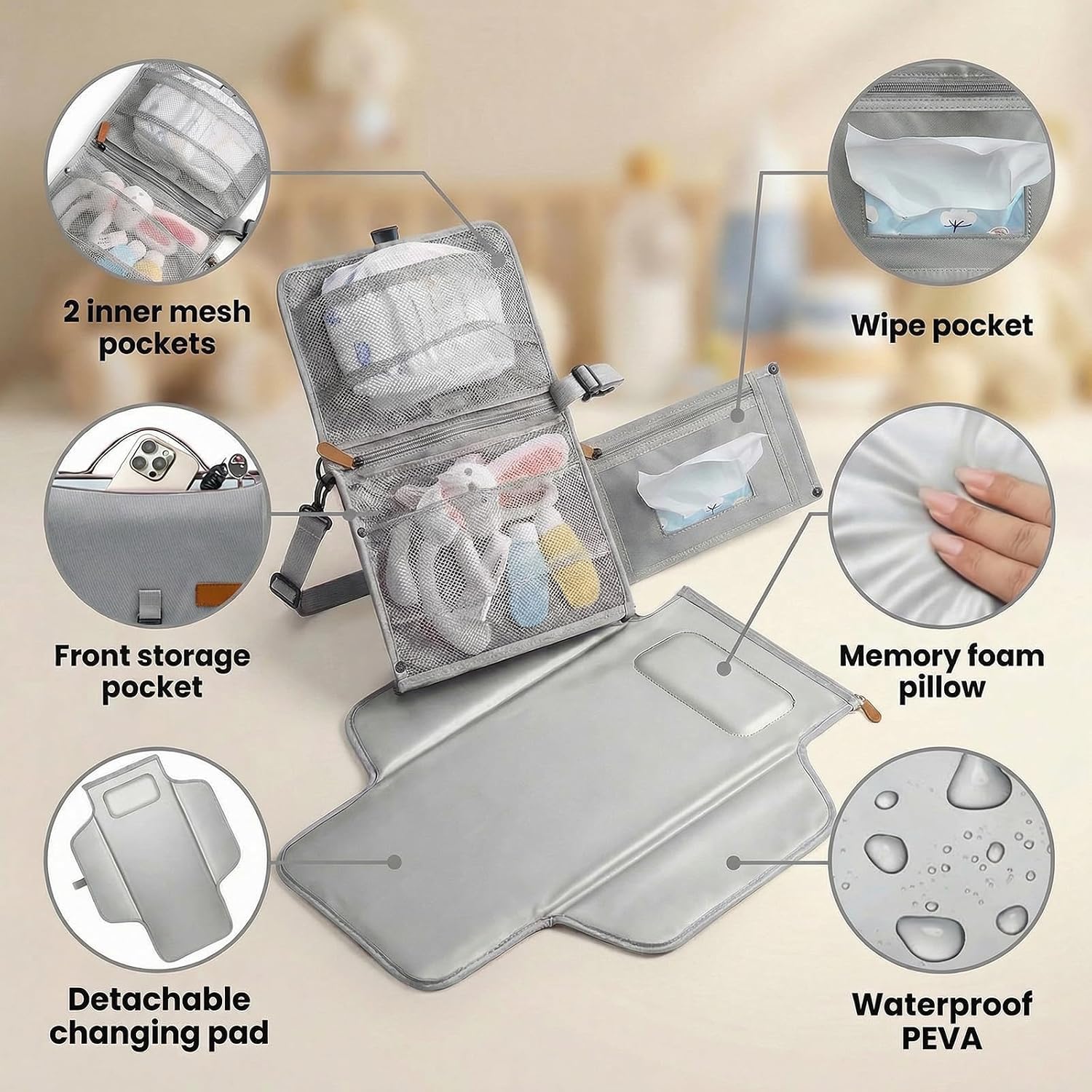 Thumbnail 1 de UBRAVOO Portable Diaper Changing Pad Grey