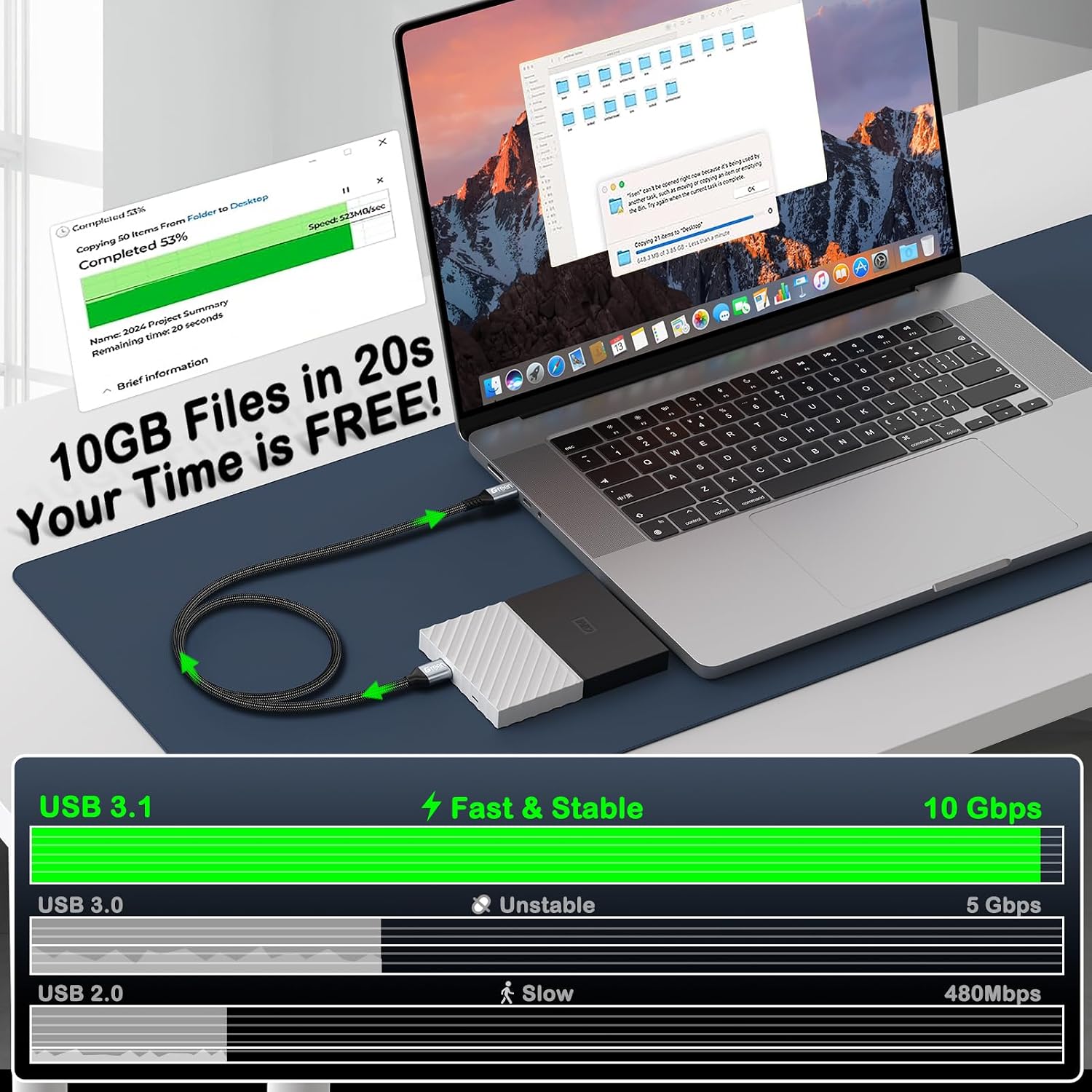 Detalle 2 de Green Jiss 10 Gbps USB-C Cable