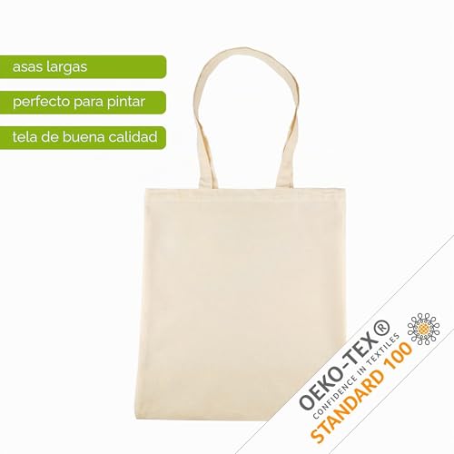 Detalle de IDEA HOME Bolsa de Tela Reutilizable (Pack de 10) – 38x42 cm, 144 g/m², asas largas