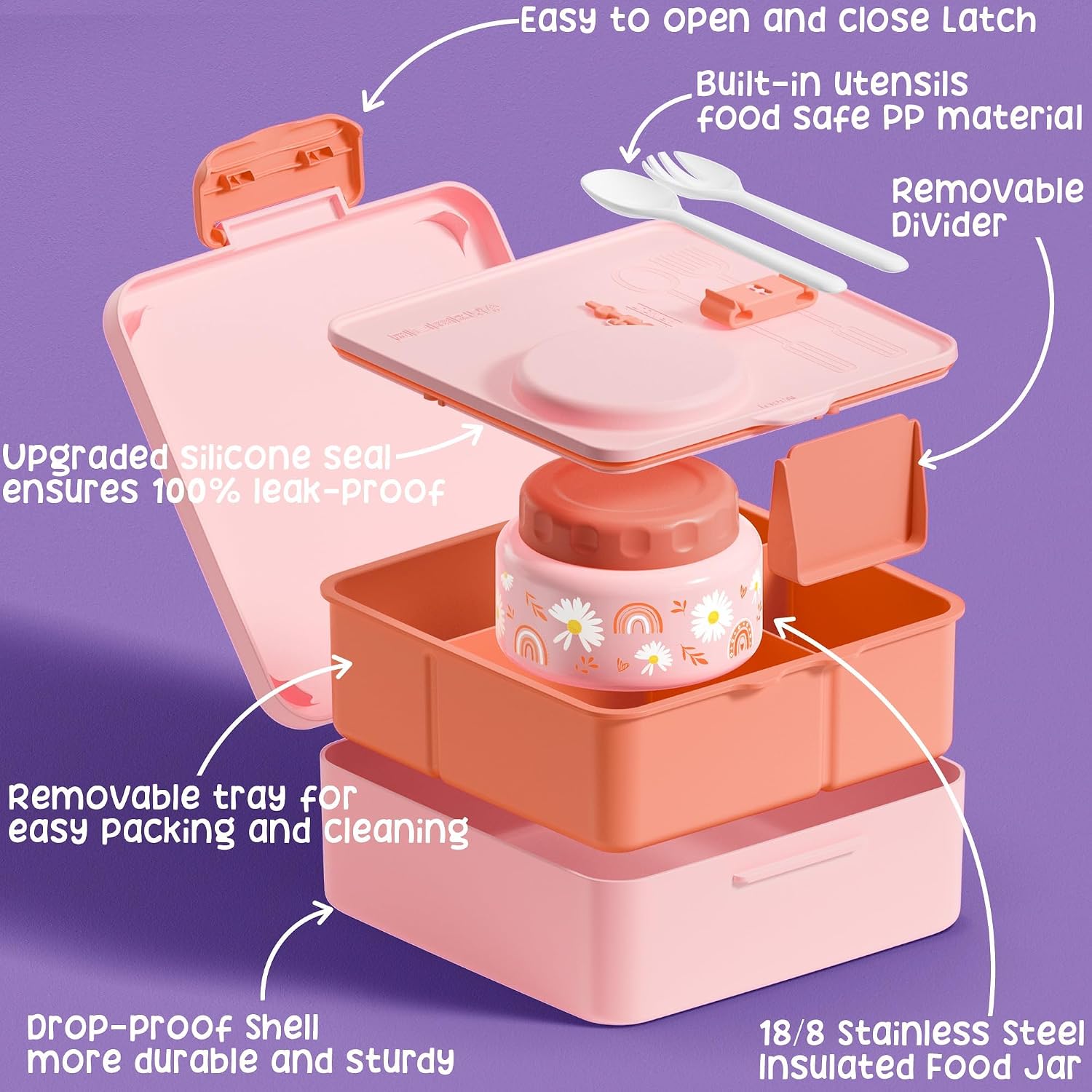 Thumbnail 4 de Fimibuke Bento Lunch Box for Kids & Adults, 60 OZ with Leakproof 8 OZ Insulated Jar