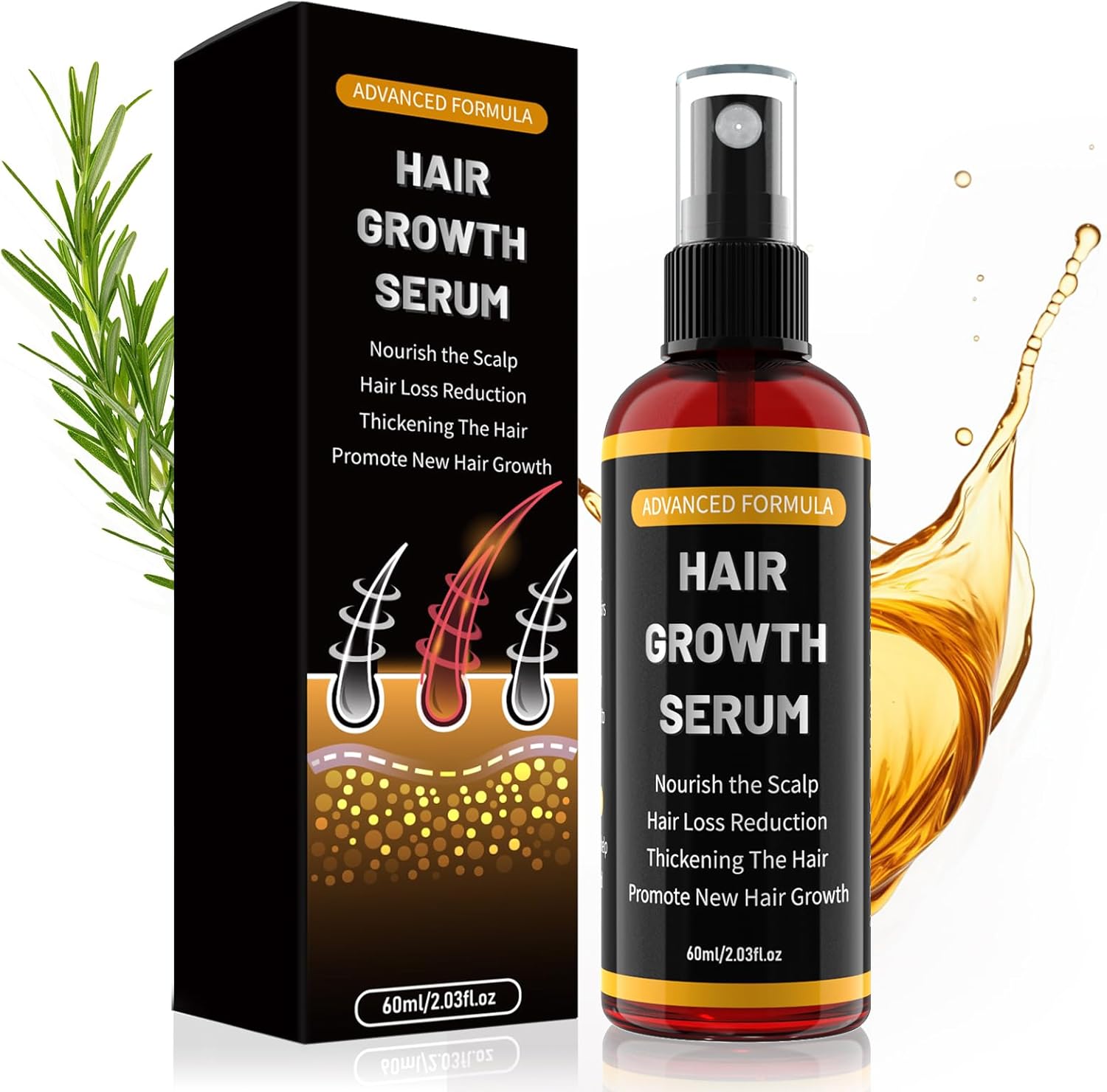 Detalle de Rouclo Siero Crescita Capelli con Biotina, Olio di Ricino e Rosmarino – 60 ml