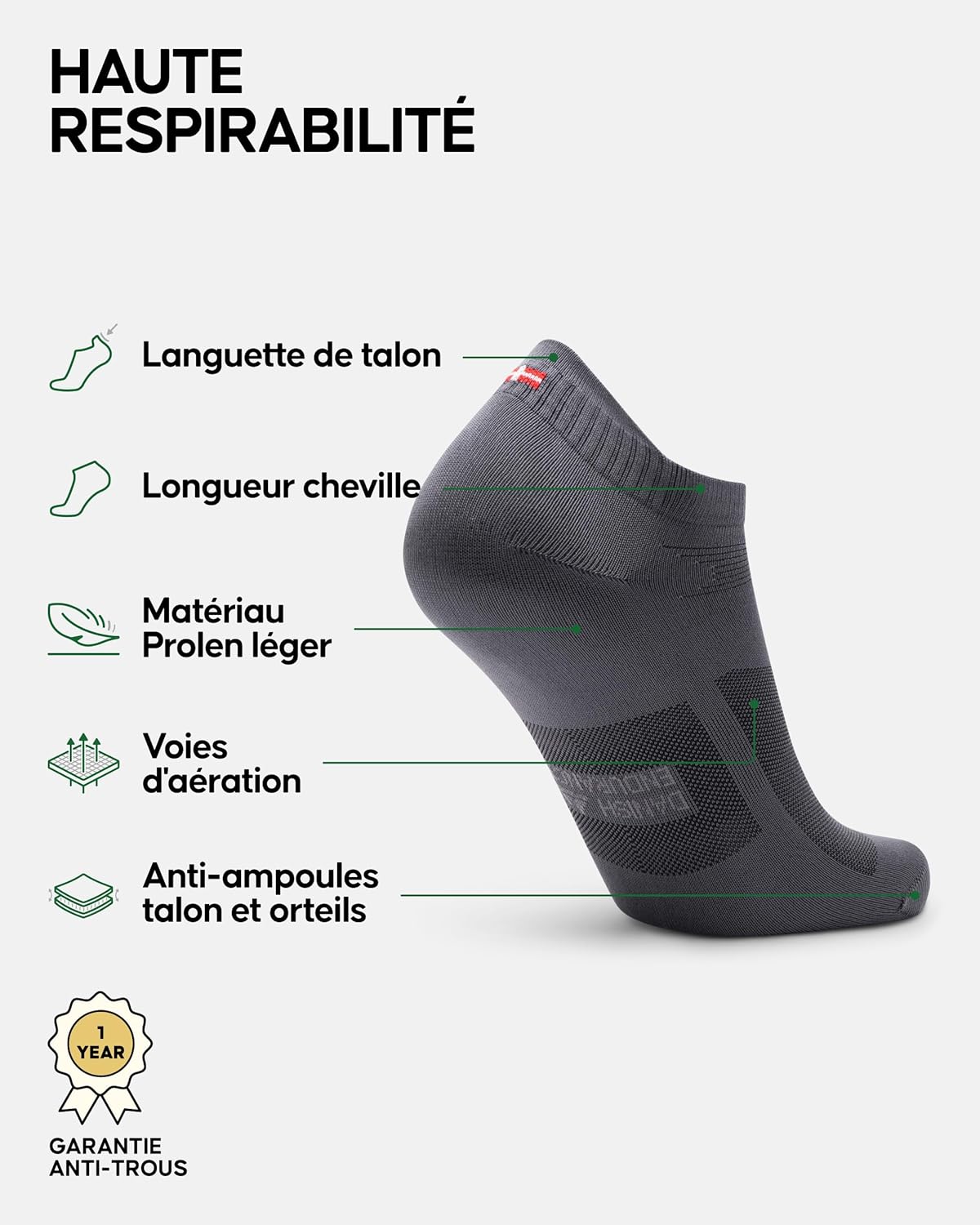 Detalle de DANISH ENDURANCE Chaussettes de course respirantes unisexes (lot de 3) — coupe basse
